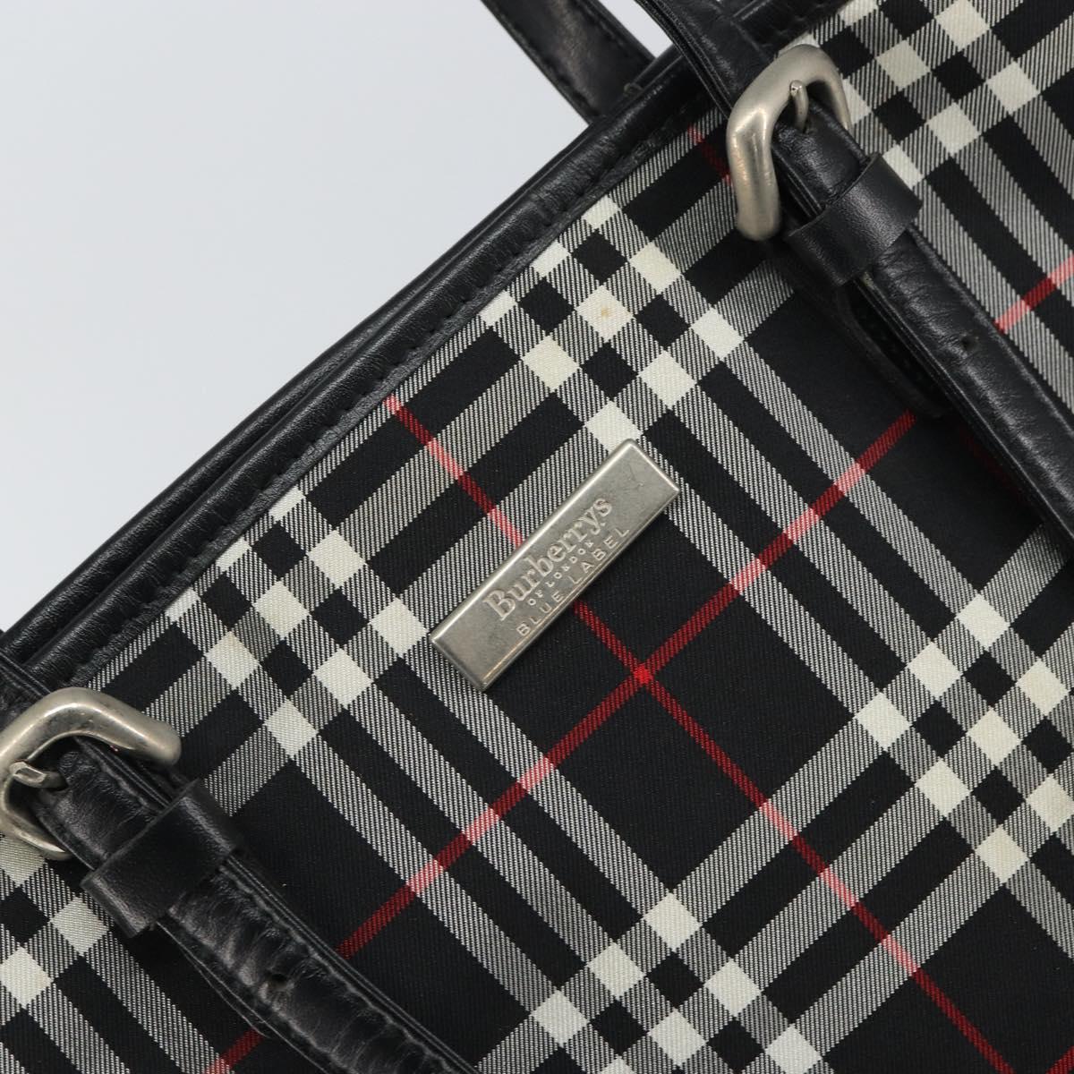 Burberrys Nova Check Blue Label Tote Bag Nylon Black Silver Auth SW2032