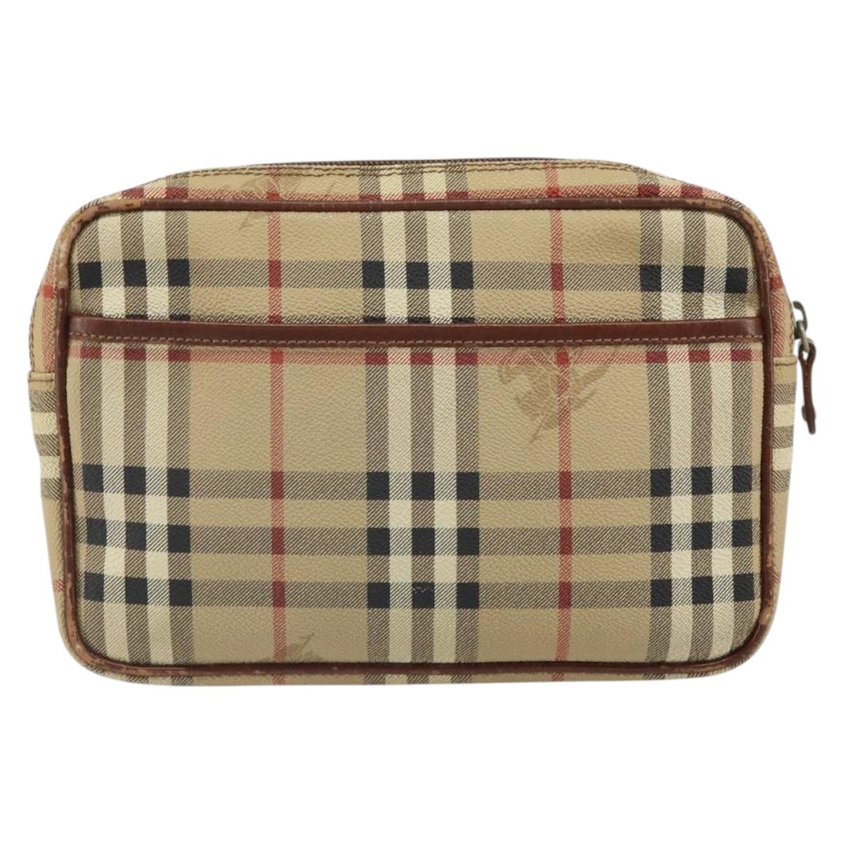 Burberrys Nova Check Clutch Bag PVC Beige Auth SW2033