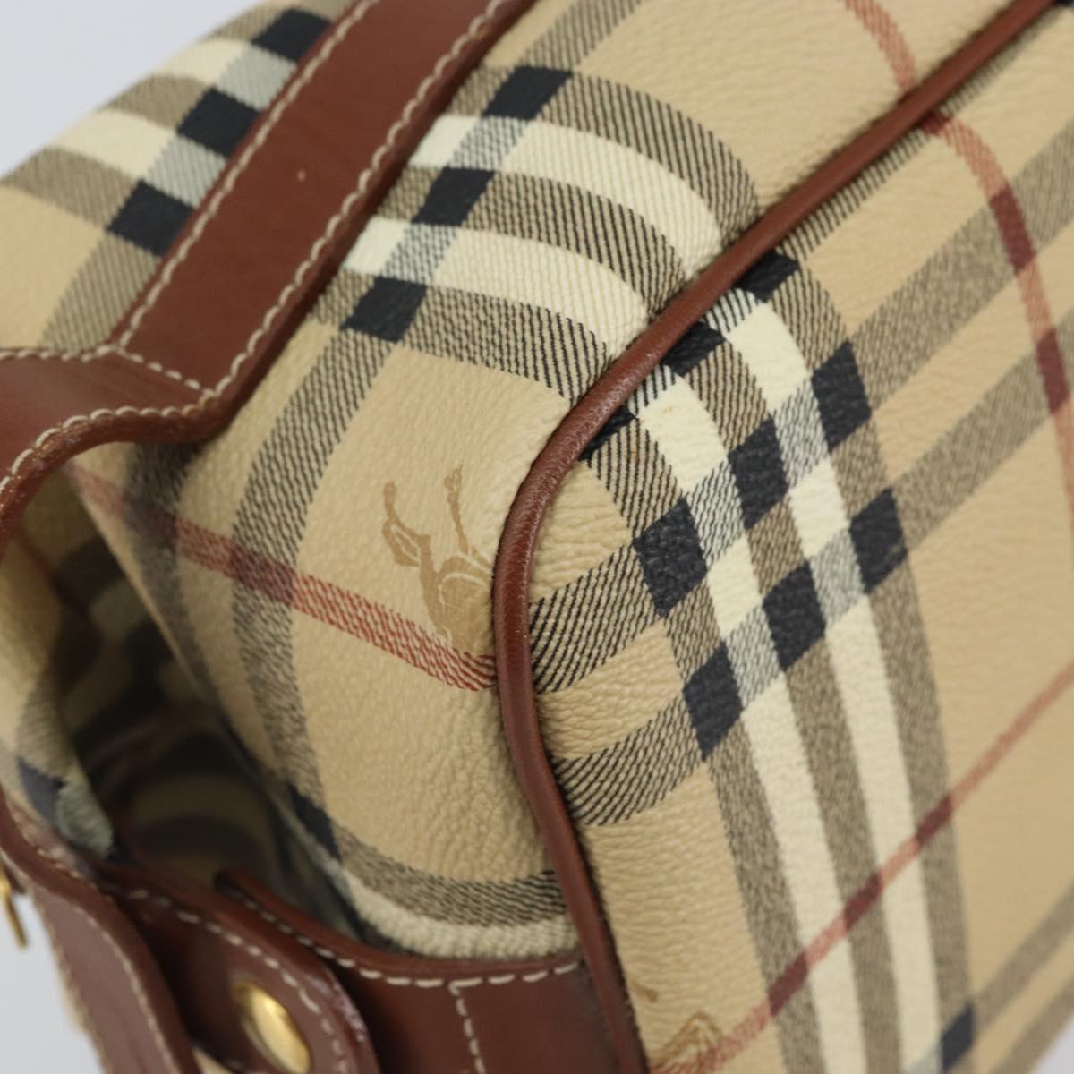 Burberrys Nova Check Clutch Bag PVC Beige Gold Auth SW2034