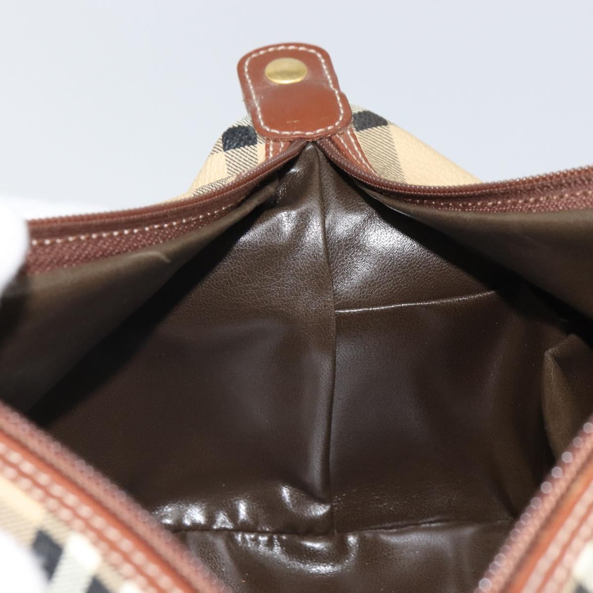 Burberrys Nova Check Clutch Bag PVC Beige Gold Auth SW2034