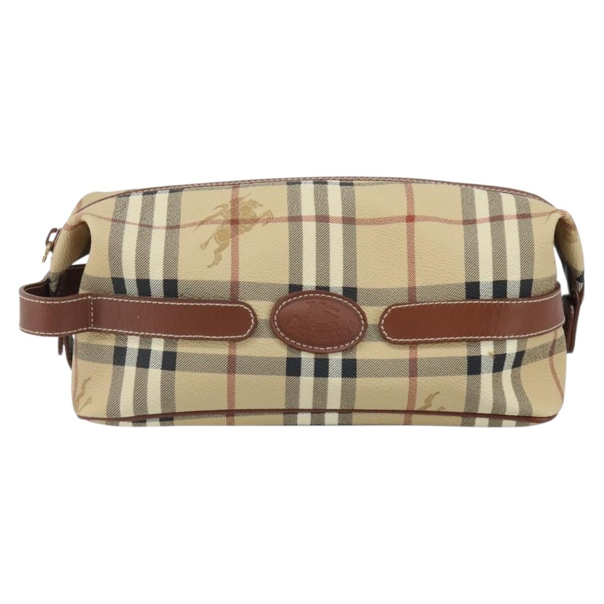 Burberrys Nova Check Clutch Bag PVC Beige Gold Auth SW2034