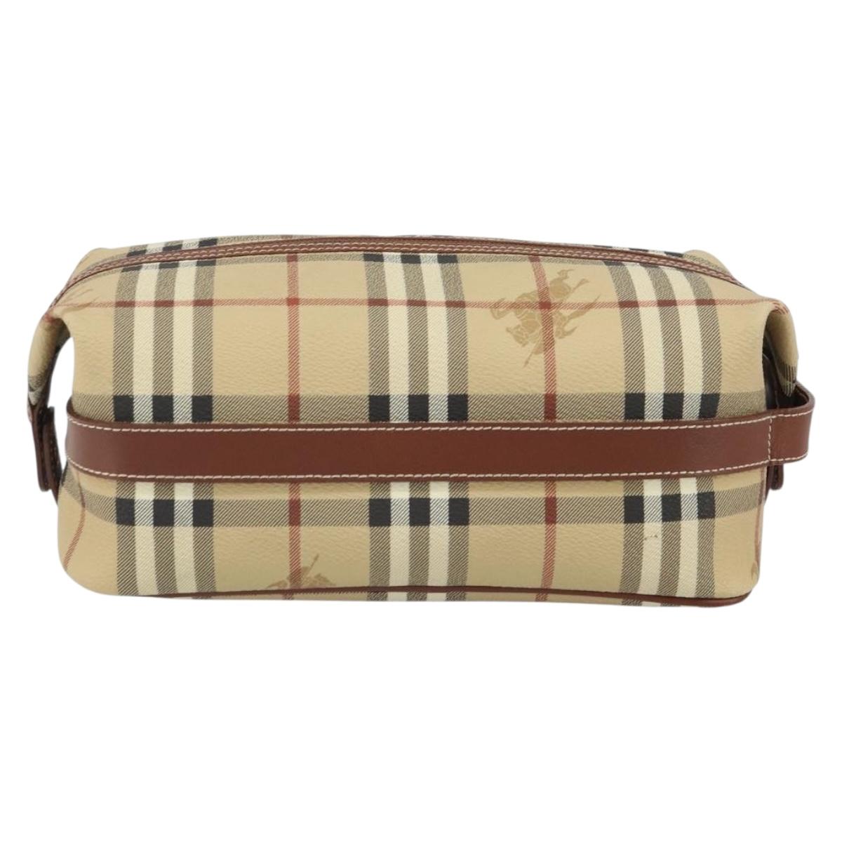 Burberrys Nova Check Clutch Bag PVC Beige Gold Auth SW2034