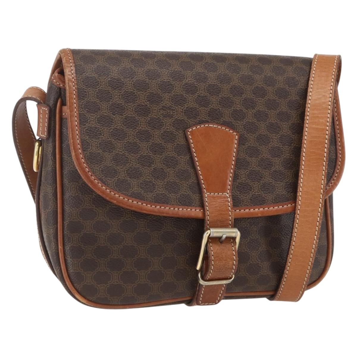 CELINE Macadam Canvas Shoulder Bag PVC Leather Brown Gold Auth SW2036