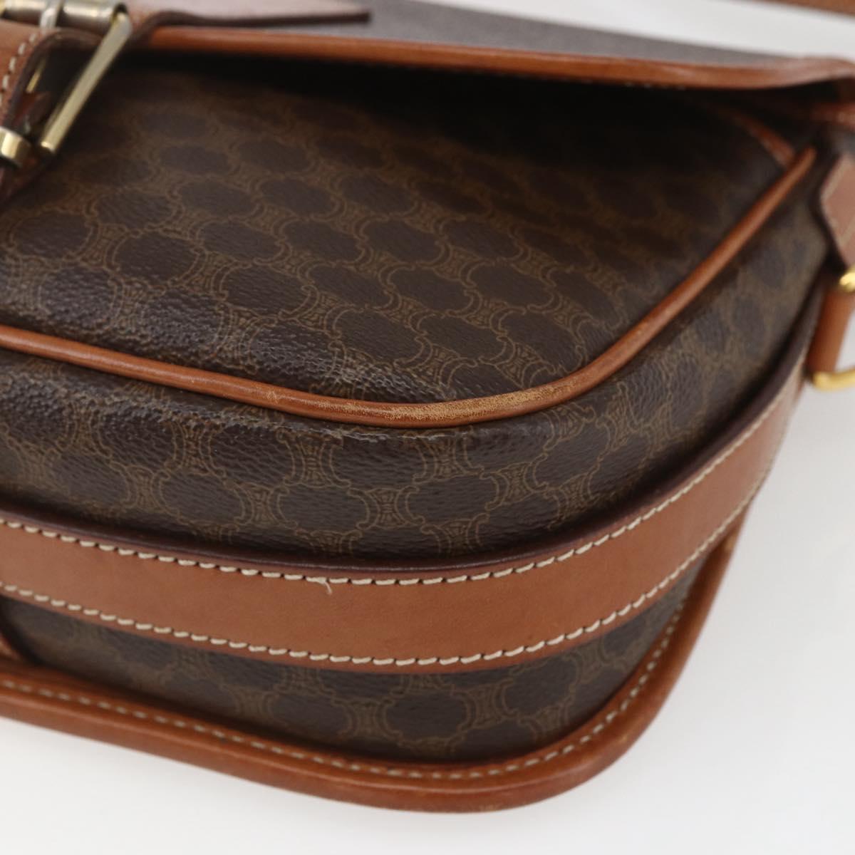 CELINE Macadam Canvas Shoulder Bag PVC Leather Brown Gold Auth SW2036