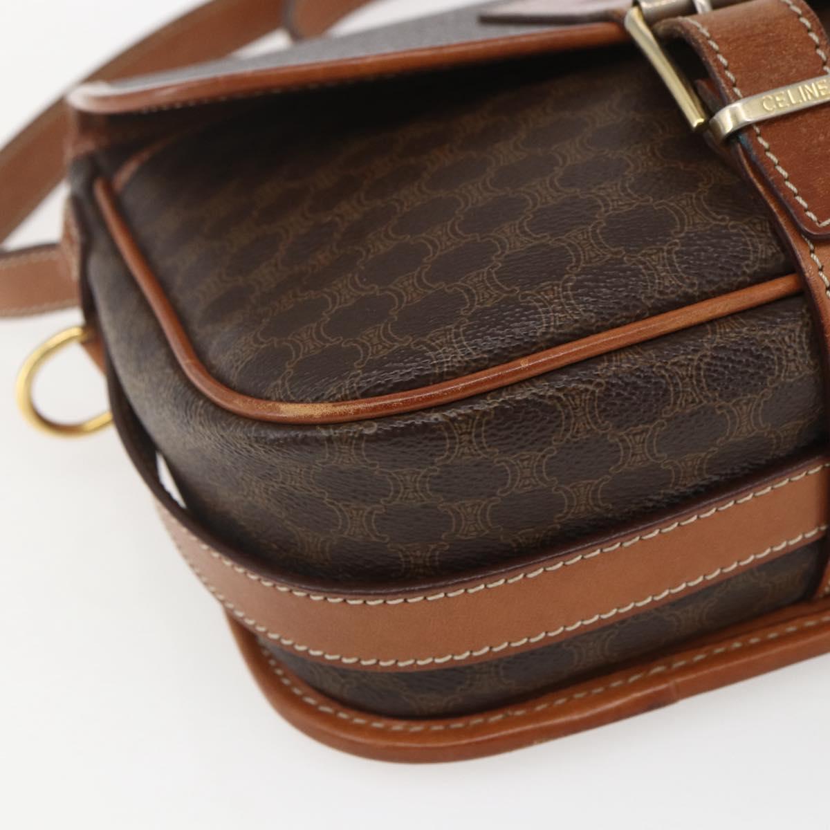CELINE Macadam Canvas Shoulder Bag PVC Leather Brown Gold Auth SW2036