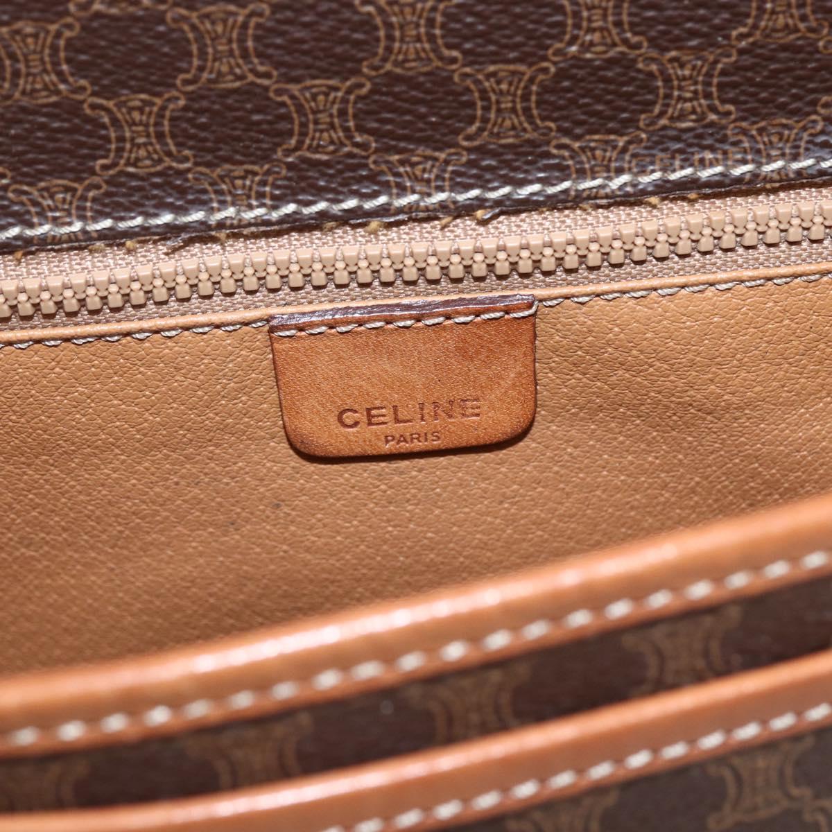 CELINE Macadam Canvas Shoulder Bag PVC Leather Brown Gold Auth SW2036