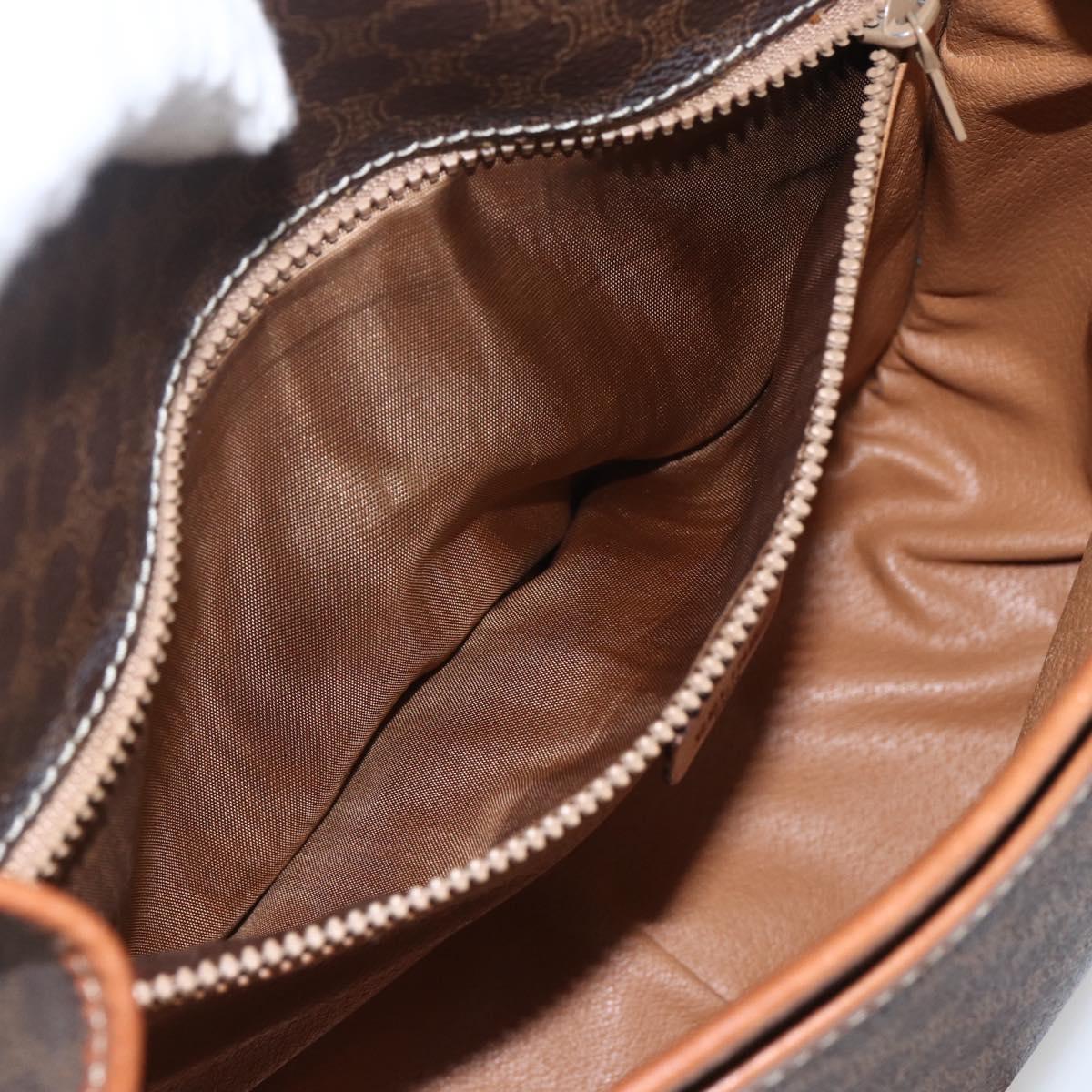 CELINE Macadam Canvas Shoulder Bag PVC Leather Brown Gold Auth SW2036