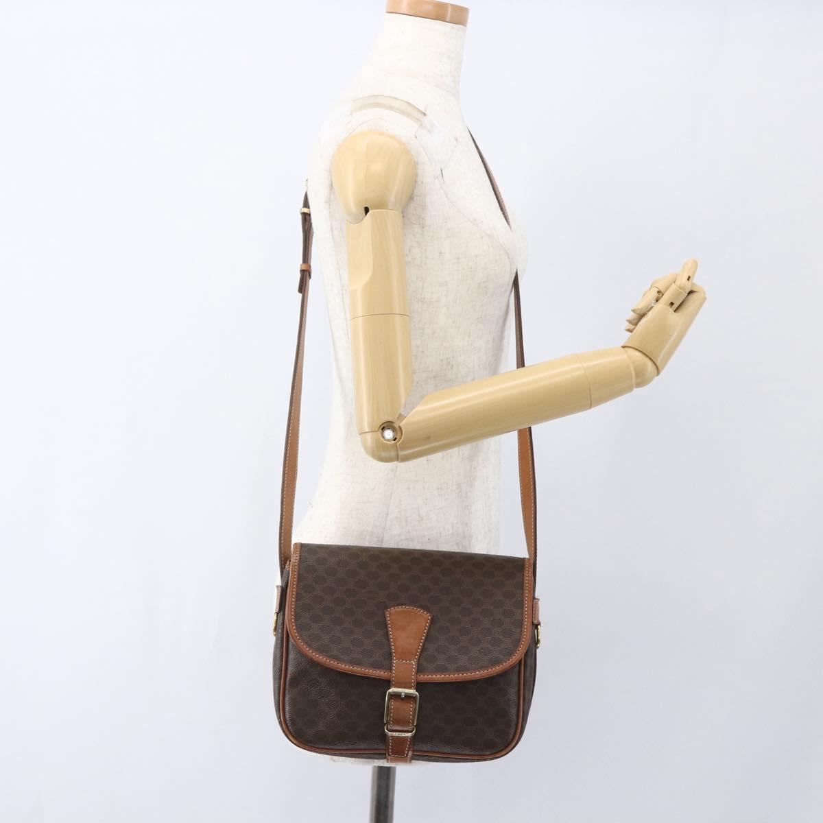 CELINE Macadam Canvas Shoulder Bag PVC Leather Brown Gold Auth SW2036