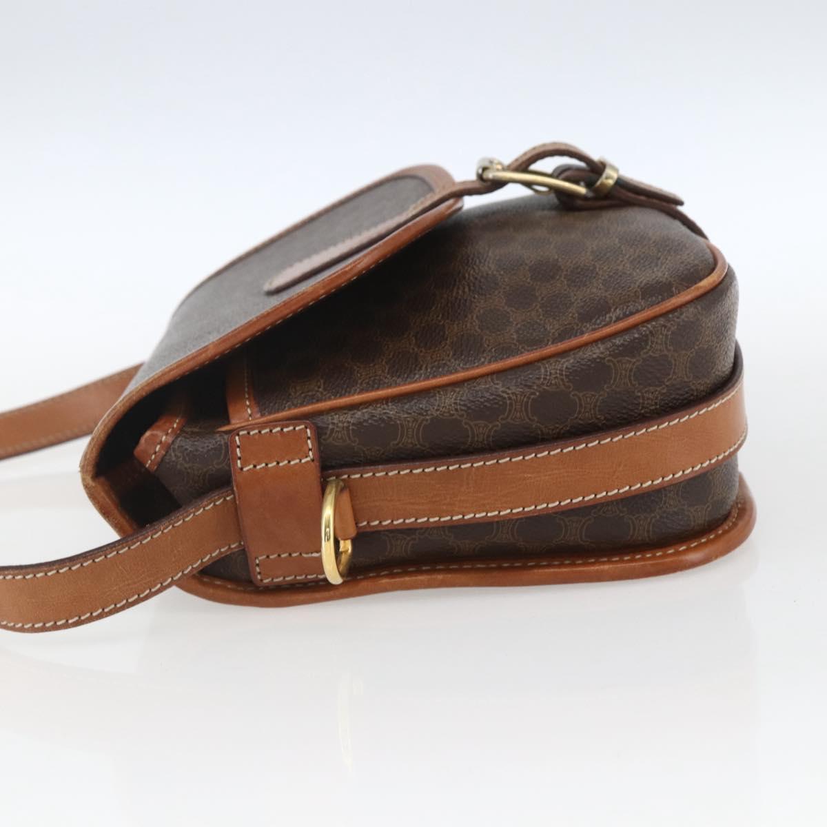 CELINE Macadam Canvas Shoulder Bag PVC Leather Brown Gold Auth SW2036