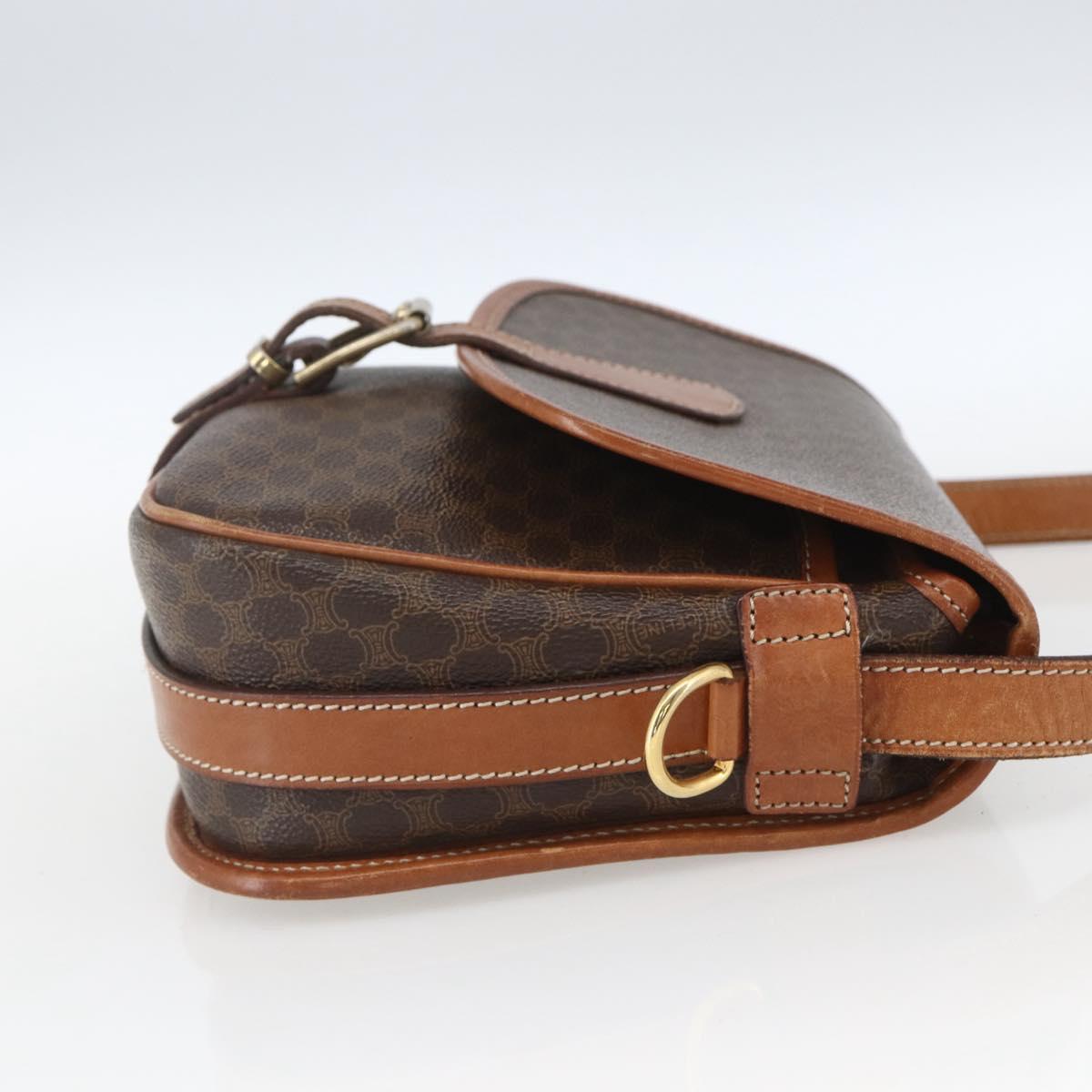 CELINE Macadam Canvas Shoulder Bag PVC Leather Brown Gold Auth SW2036