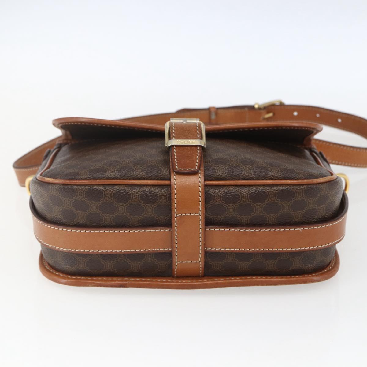 CELINE Macadam Canvas Shoulder Bag PVC Leather Brown Gold Auth SW2036
