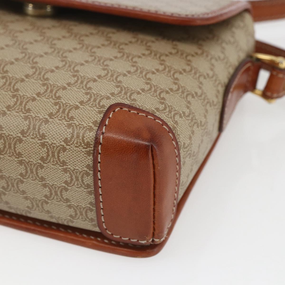 CELINE Macadam Canvas Shoulder Bag PVC Beige Gold Auth SW2037