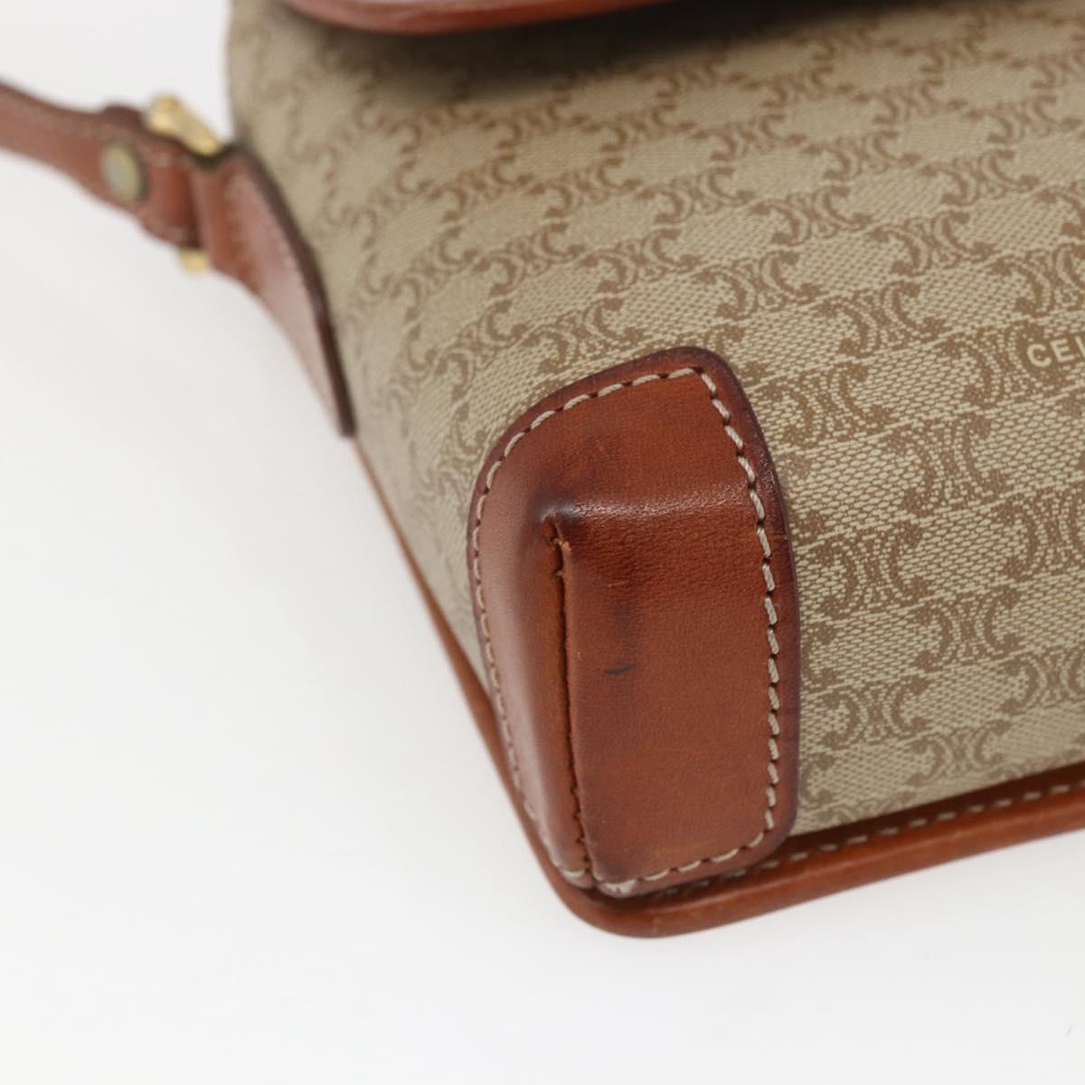 CELINE Macadam Canvas Shoulder Bag PVC Beige Gold Auth SW2037