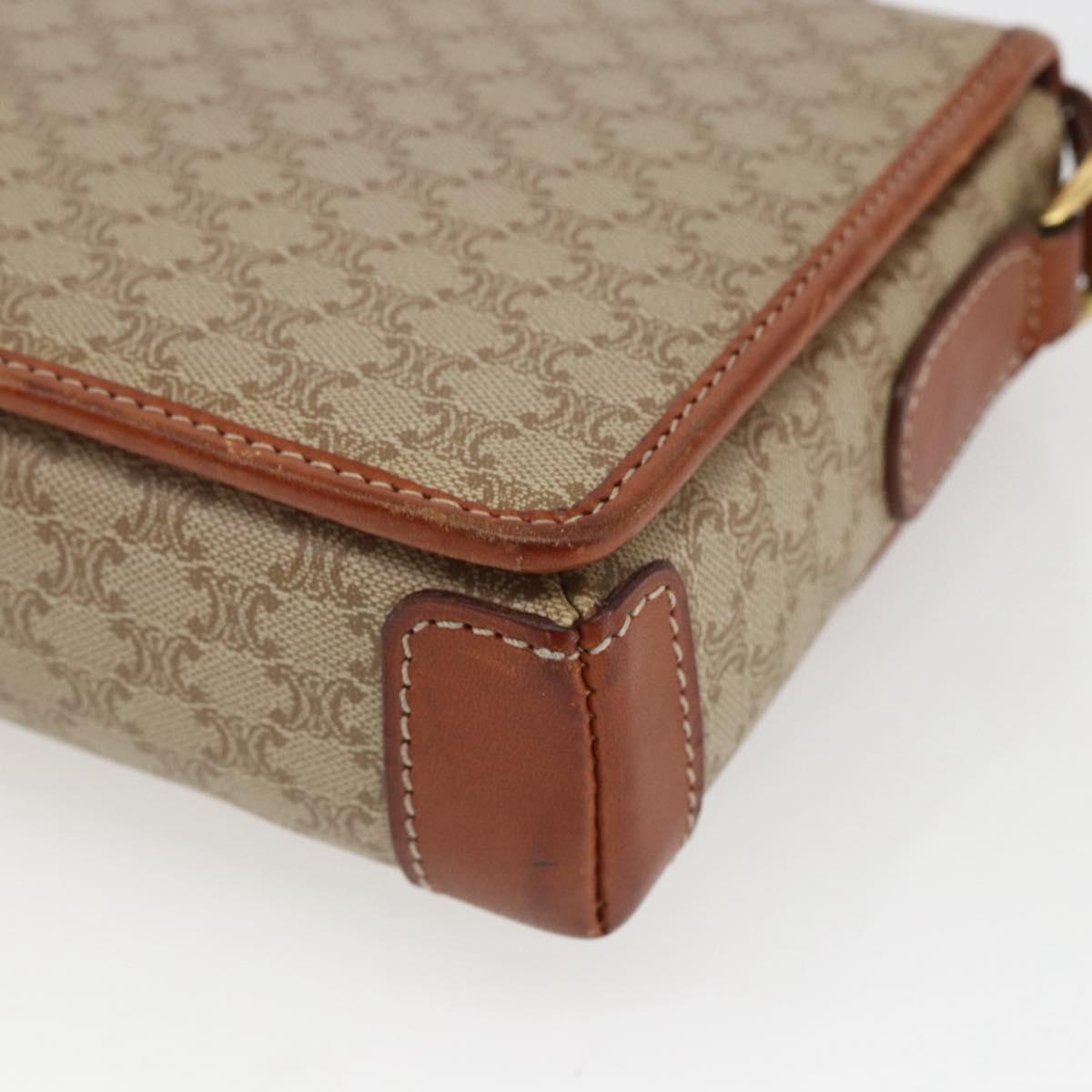 CELINE Macadam Canvas Shoulder Bag PVC Beige Gold Auth SW2037