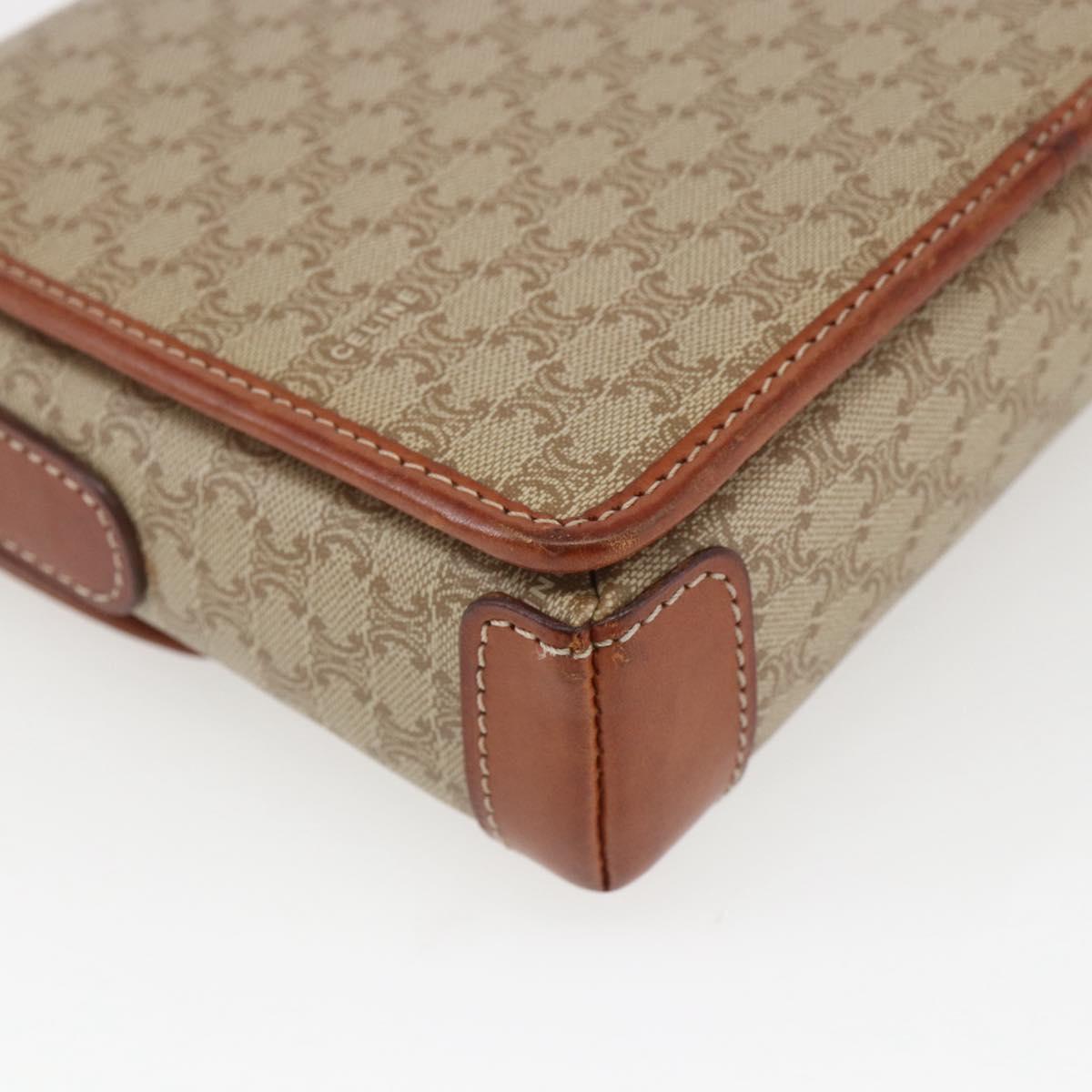 CELINE Macadam Canvas Shoulder Bag PVC Beige Gold Auth SW2037