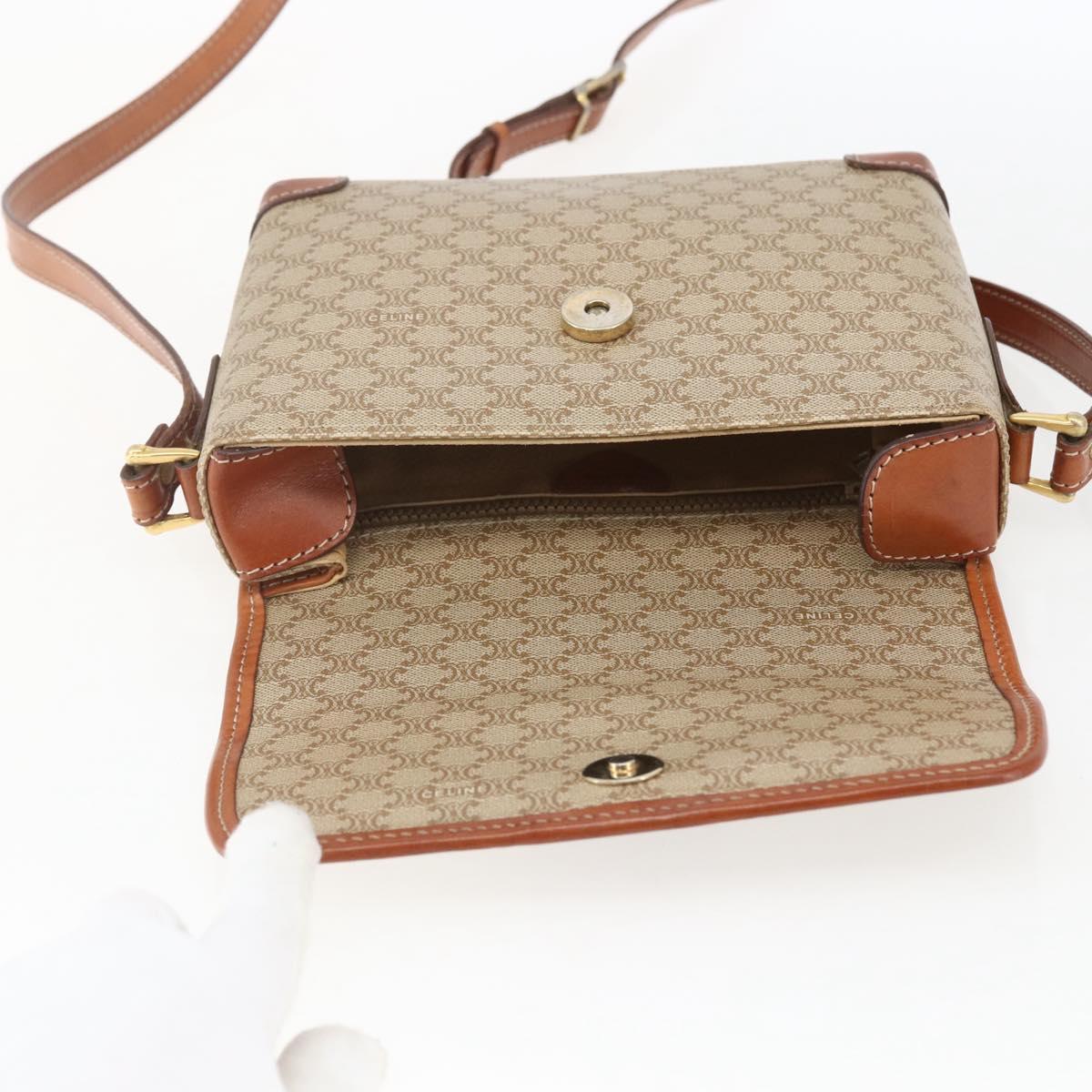 CELINE Macadam Canvas Shoulder Bag PVC Beige Gold Auth SW2037