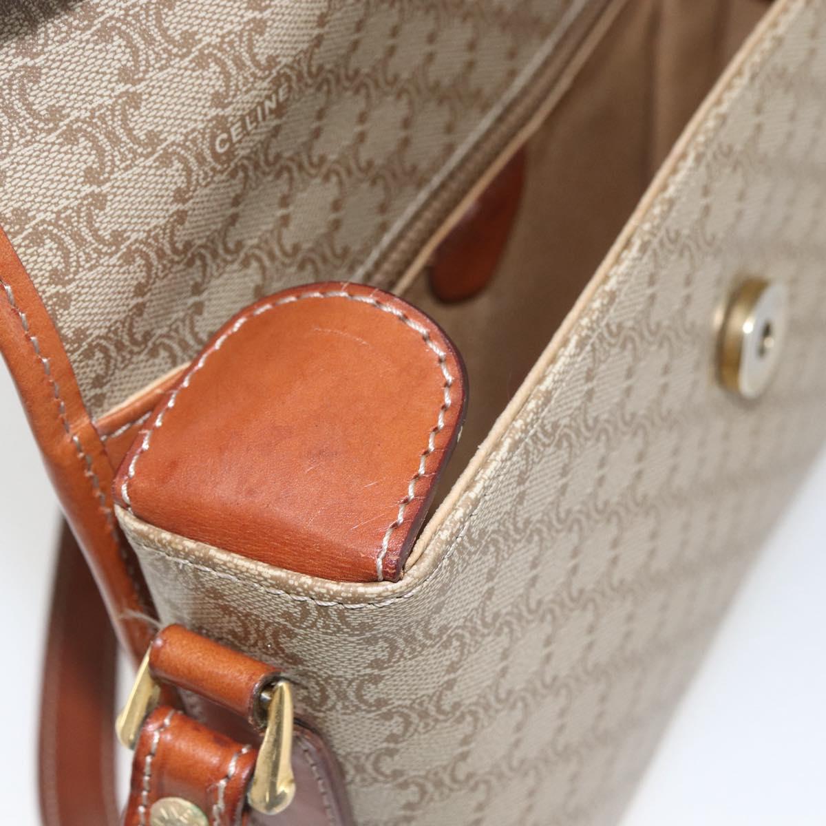 CELINE Macadam Canvas Shoulder Bag PVC Beige Gold Auth SW2037