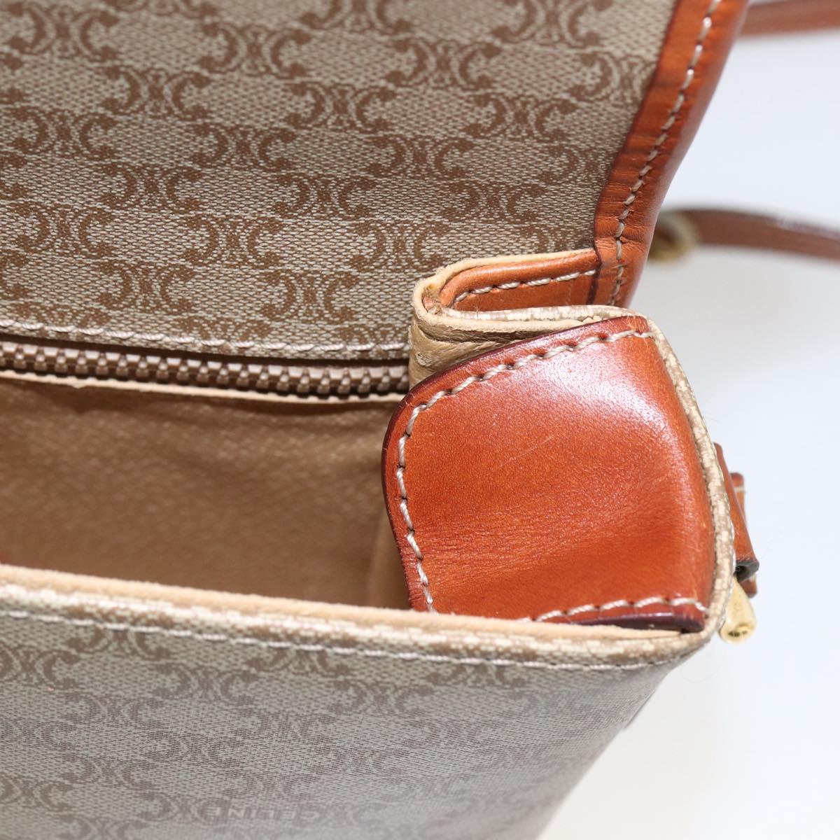 CELINE Macadam Canvas Shoulder Bag PVC Beige Gold Auth SW2037