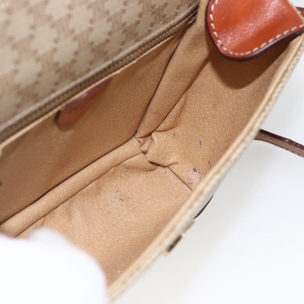 CELINE Macadam Canvas Shoulder Bag PVC Beige Gold Auth SW2037