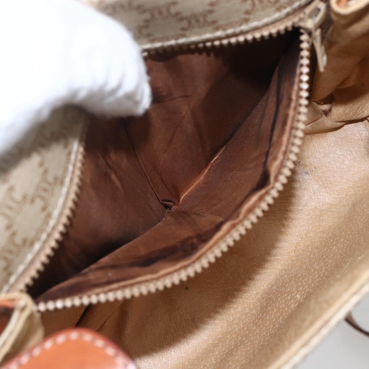 CELINE Macadam Canvas Shoulder Bag PVC Beige Gold Auth SW2037