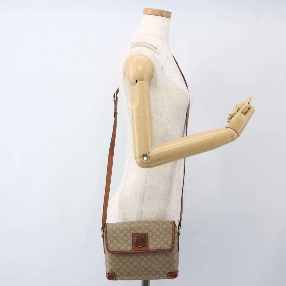 CELINE Macadam Canvas Shoulder Bag PVC Beige Gold Auth SW2037