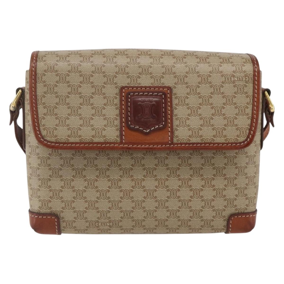 CELINE Macadam Canvas Shoulder Bag PVC Beige Gold Auth SW2037