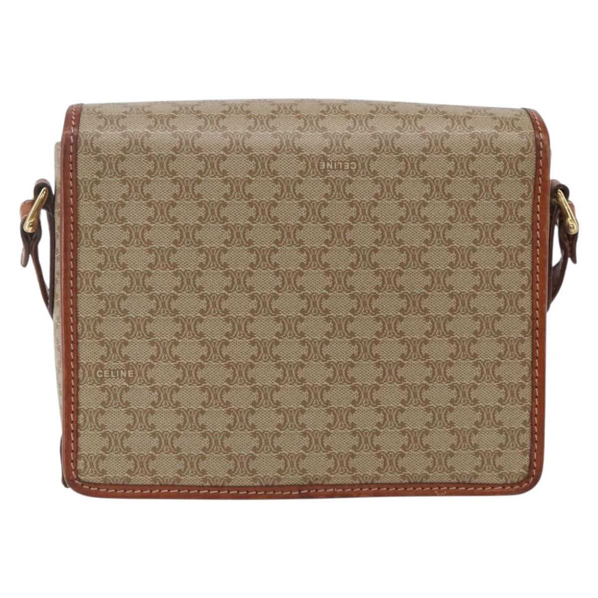 CELINE Macadam Canvas Shoulder Bag PVC Beige Gold Auth SW2037
