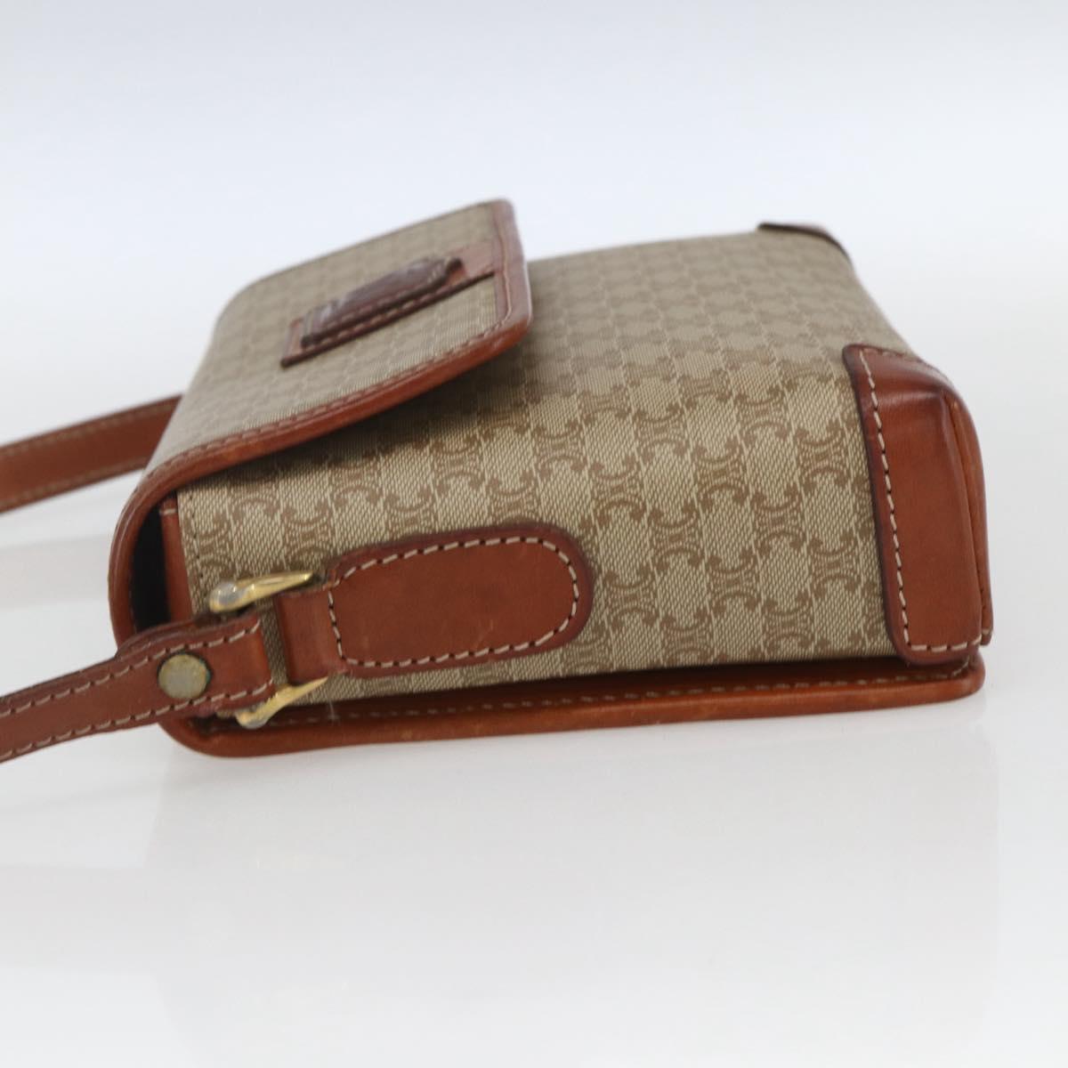 CELINE Macadam Canvas Shoulder Bag PVC Beige Gold Auth SW2037