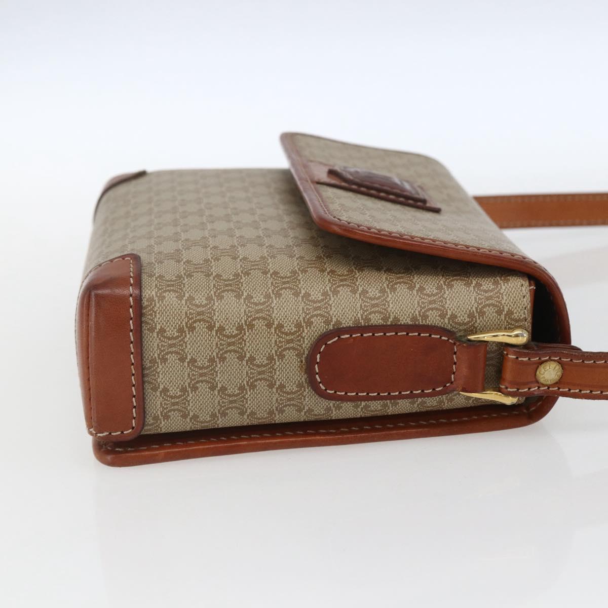 CELINE Macadam Canvas Shoulder Bag PVC Beige Gold Auth SW2037