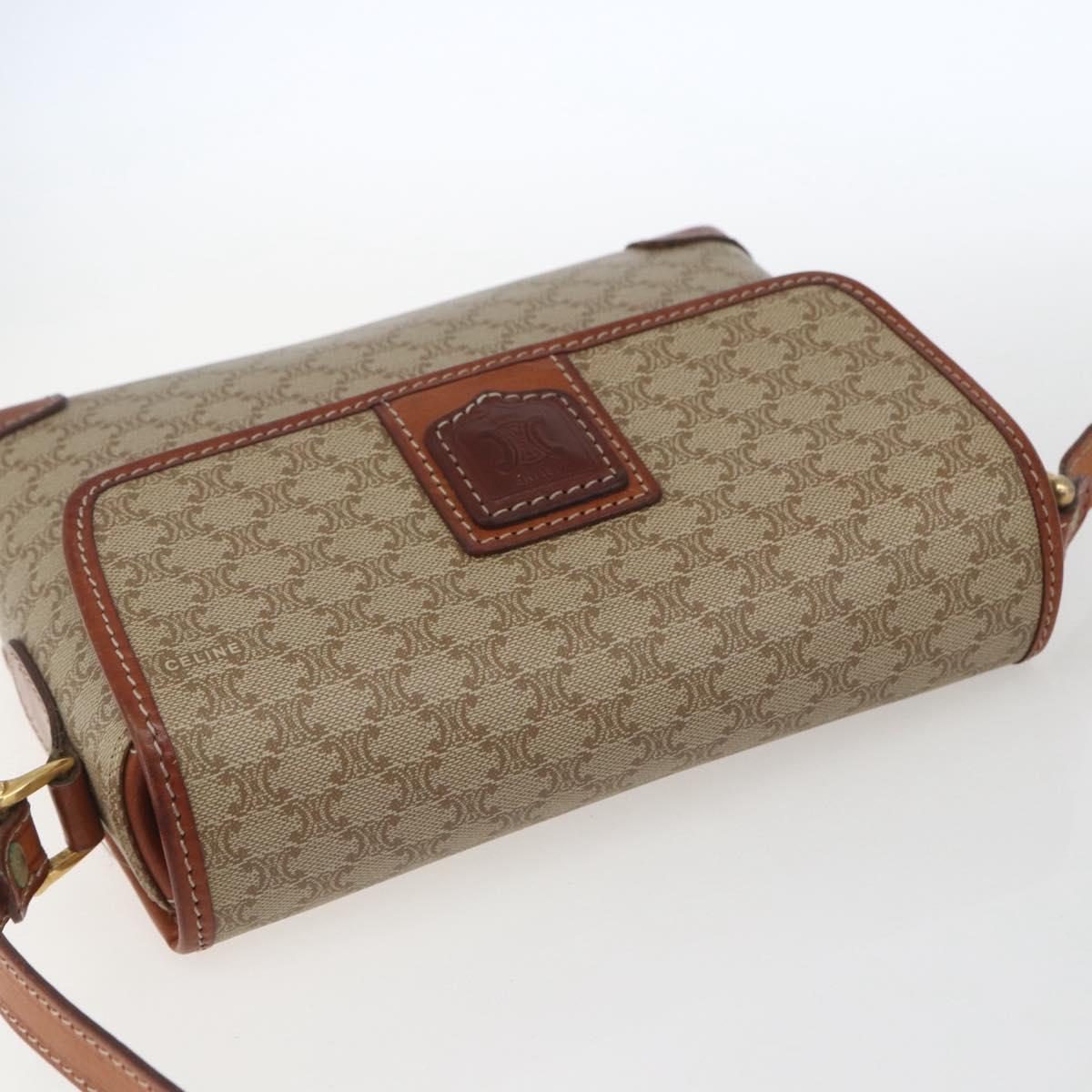 CELINE Macadam Canvas Shoulder Bag PVC Beige Gold Auth SW2037