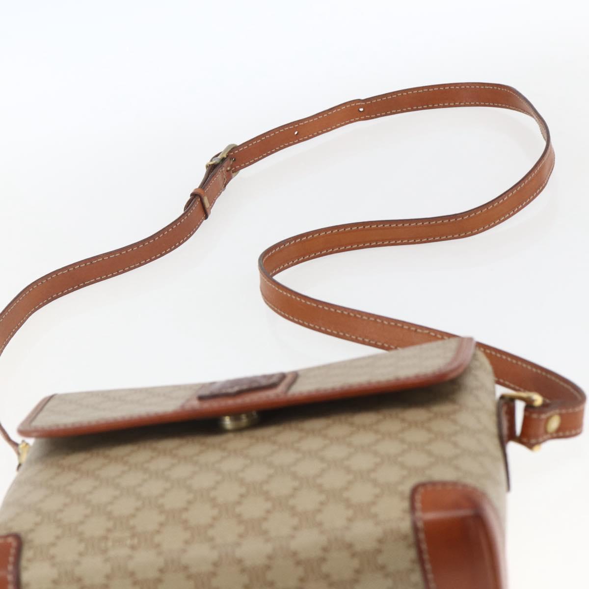 CELINE Macadam Canvas Shoulder Bag PVC Beige Gold Auth SW2037