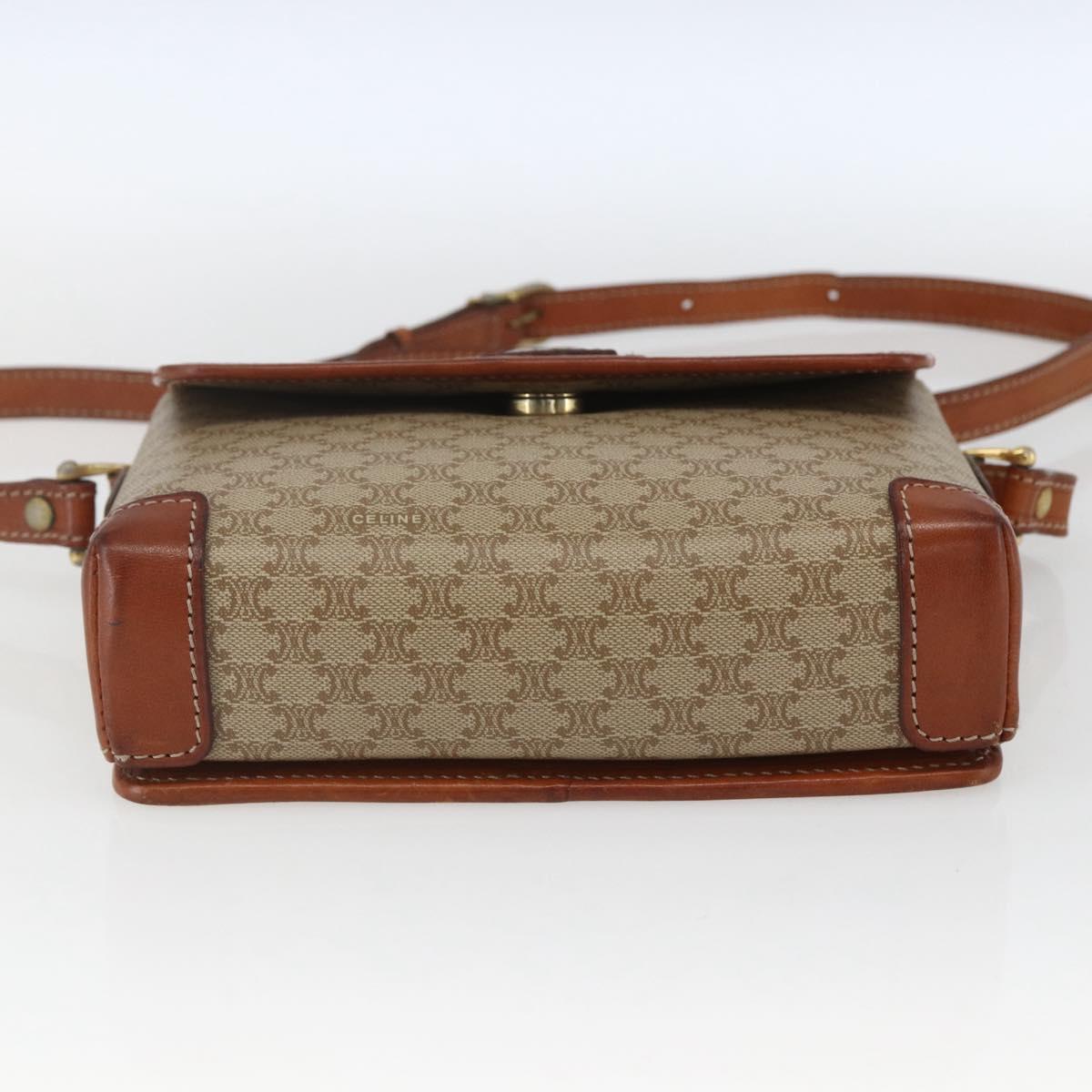 CELINE Macadam Canvas Shoulder Bag PVC Beige Gold Auth SW2037