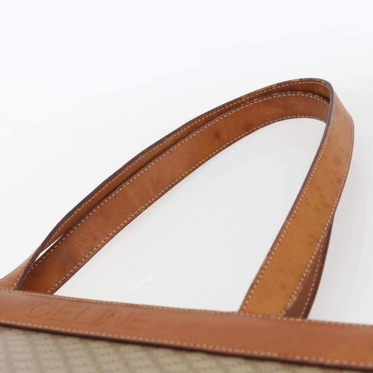 CELINE Macadam Canvas Tote Bag PVC Beige Gold Auth SW2038