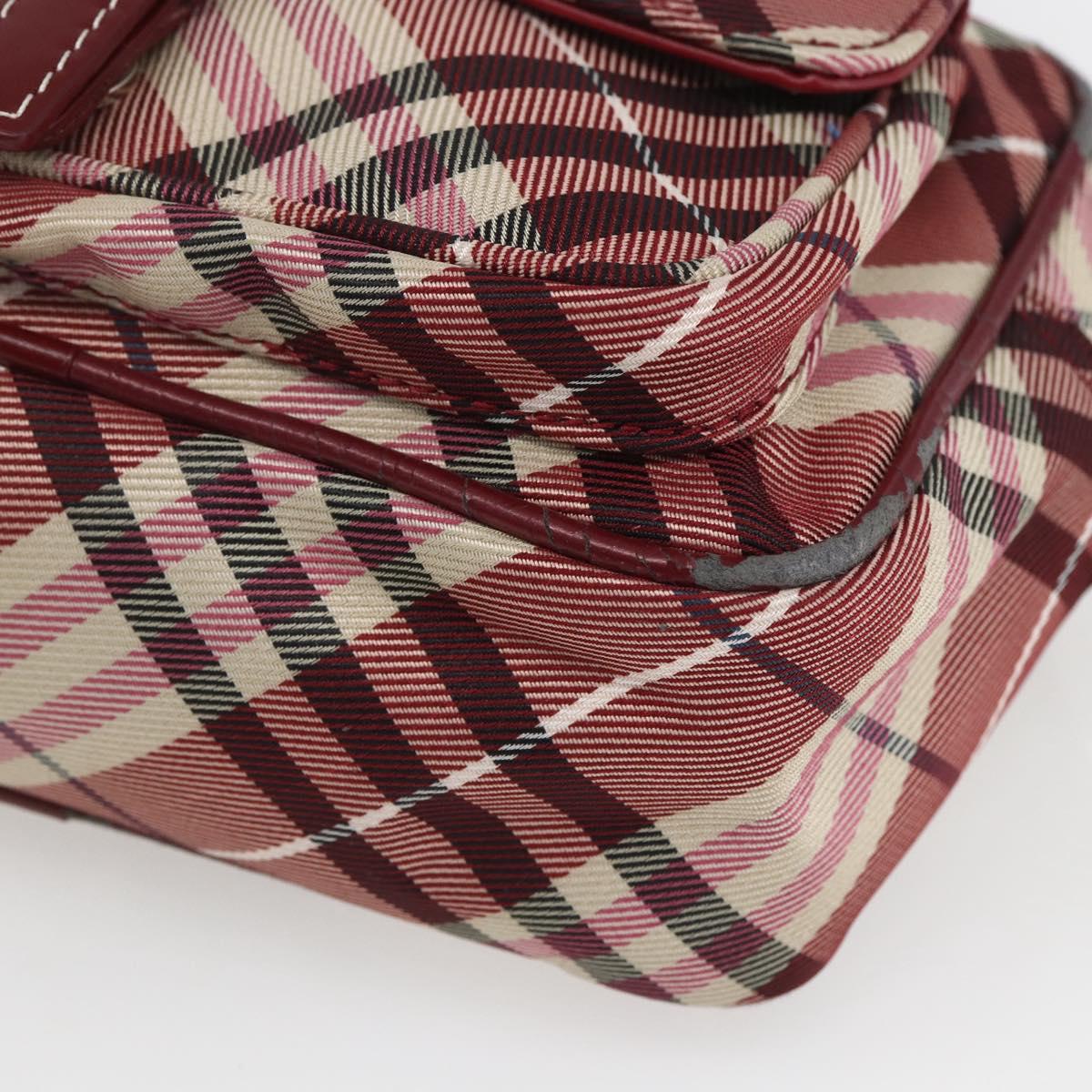BURBERRY Nova Check Blue Label Shoulder Bag Nylon Red Silver Auth SW2039