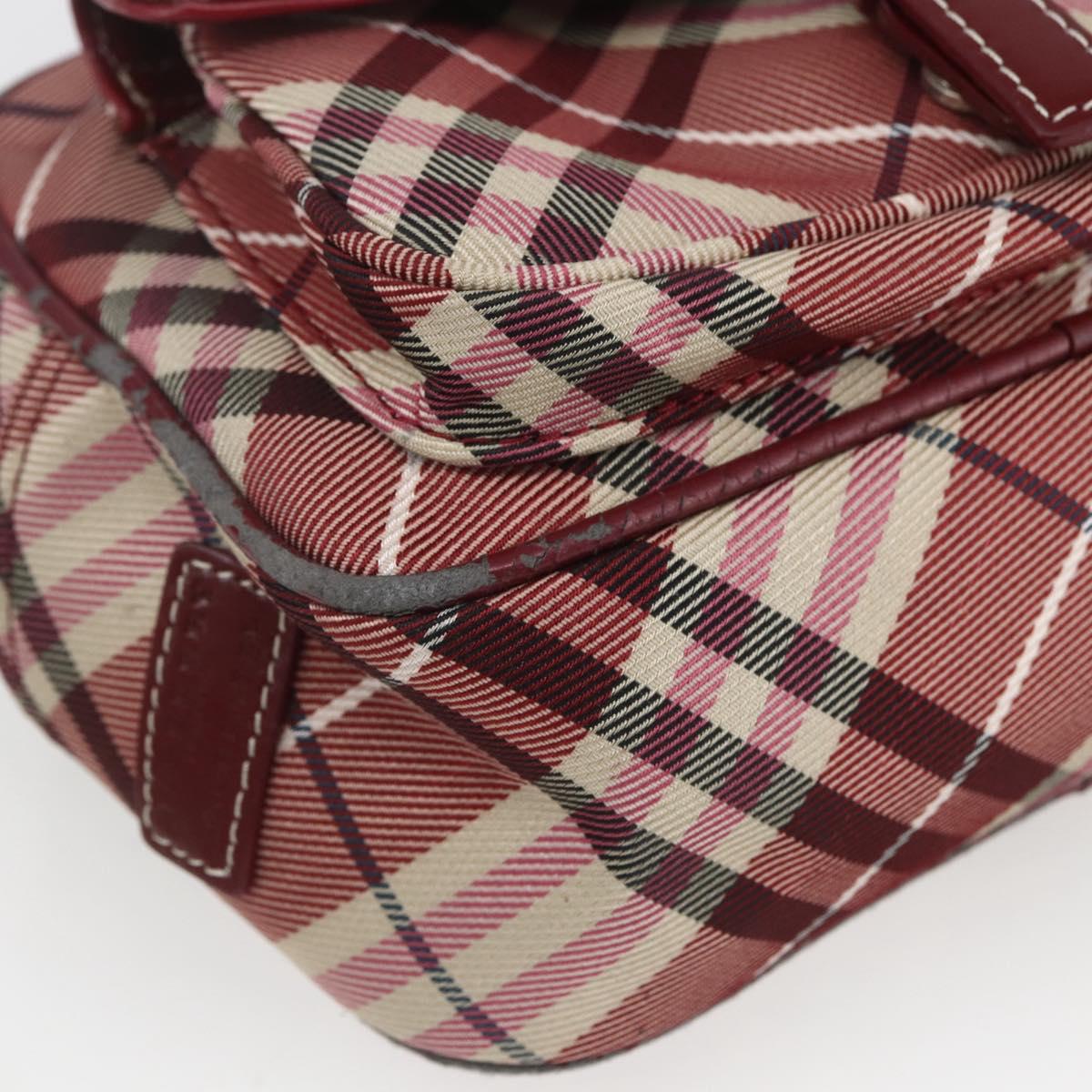 BURBERRY Nova Check Blue Label Shoulder Bag Nylon Red Silver Auth SW2039
