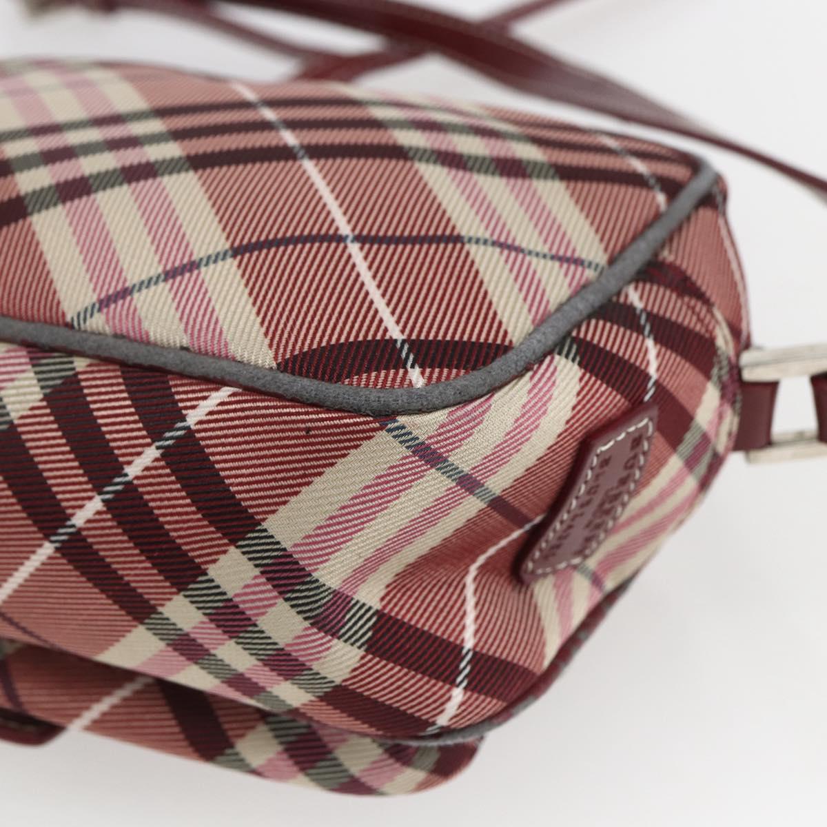 BURBERRY Nova Check Blue Label Shoulder Bag Nylon Red Silver Auth SW2039