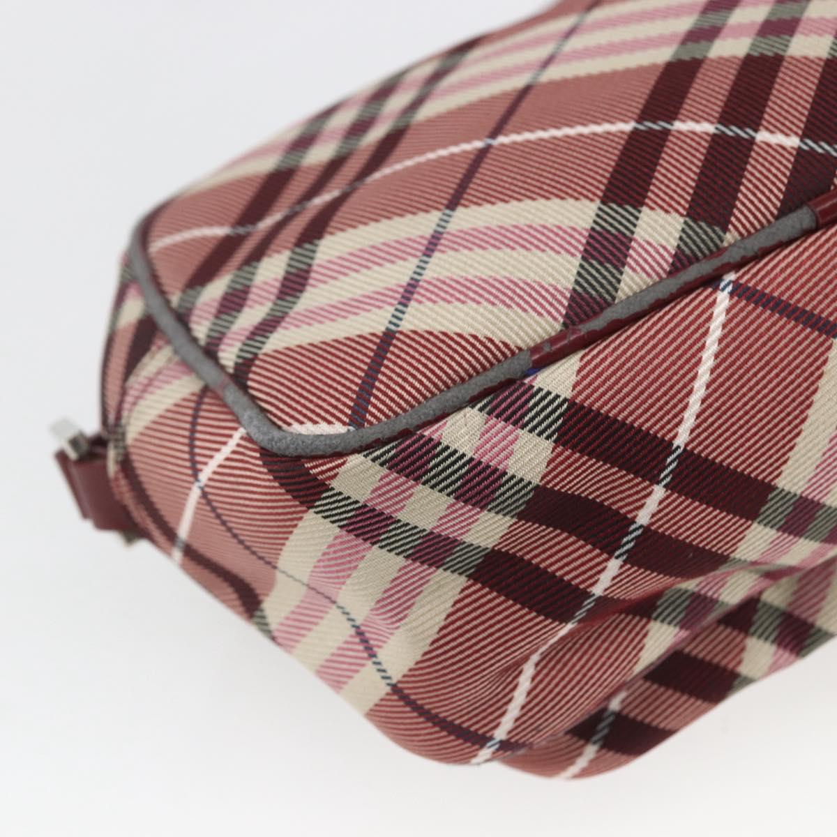 BURBERRY Nova Check Blue Label Shoulder Bag Nylon Red Silver Auth SW2039