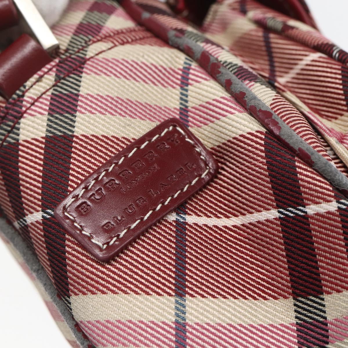 BURBERRY Nova Check Blue Label Shoulder Bag Nylon Red Silver Auth SW2039