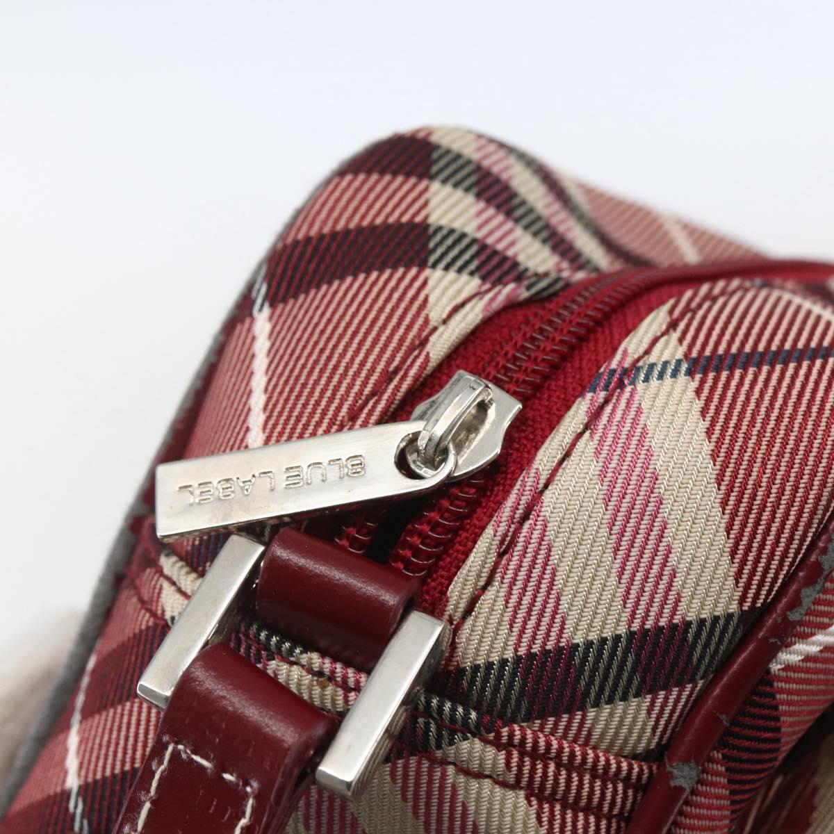 BURBERRY Nova Check Blue Label Shoulder Bag Nylon Red Silver Auth SW2039