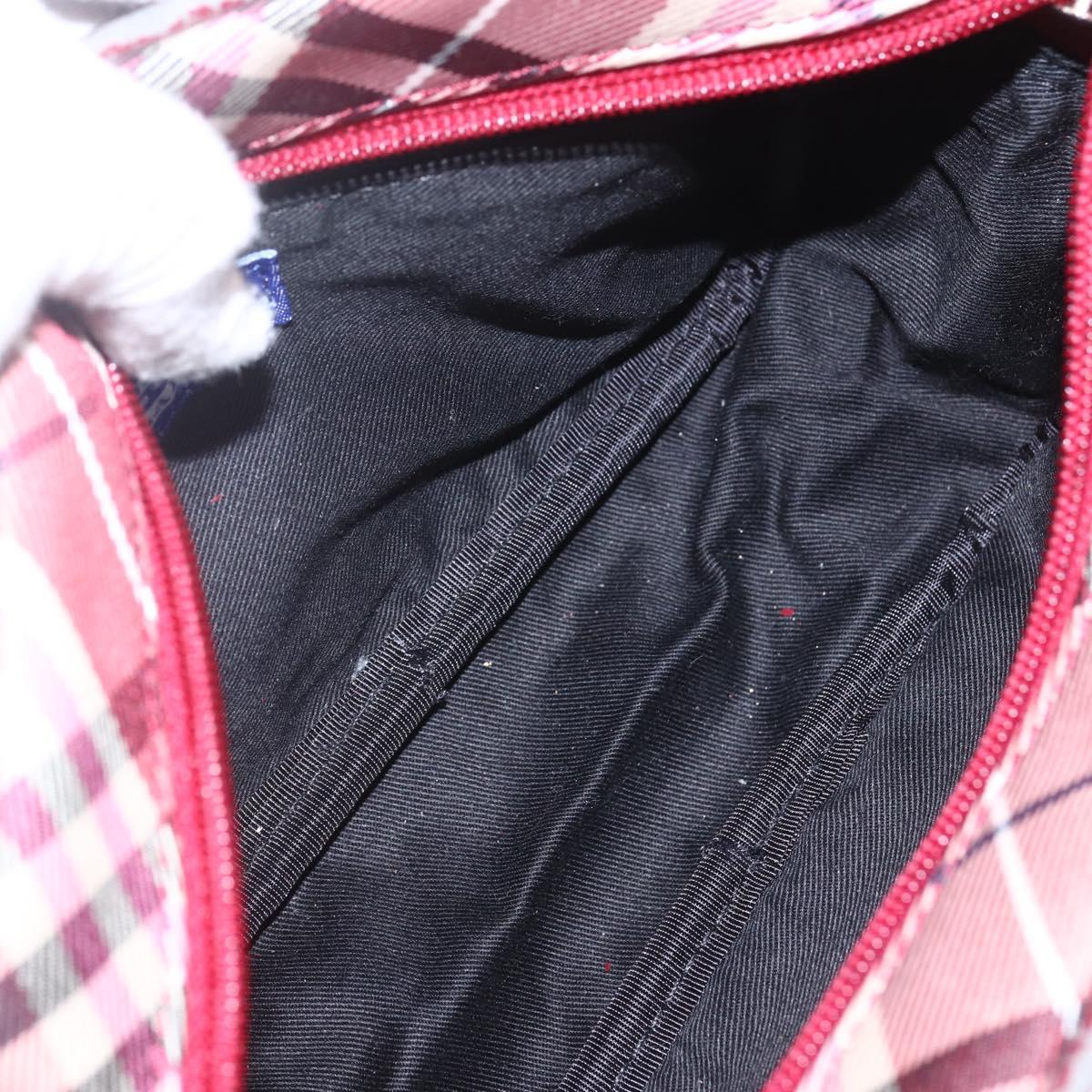 BURBERRY Nova Check Blue Label Shoulder Bag Nylon Red Silver Auth SW2039