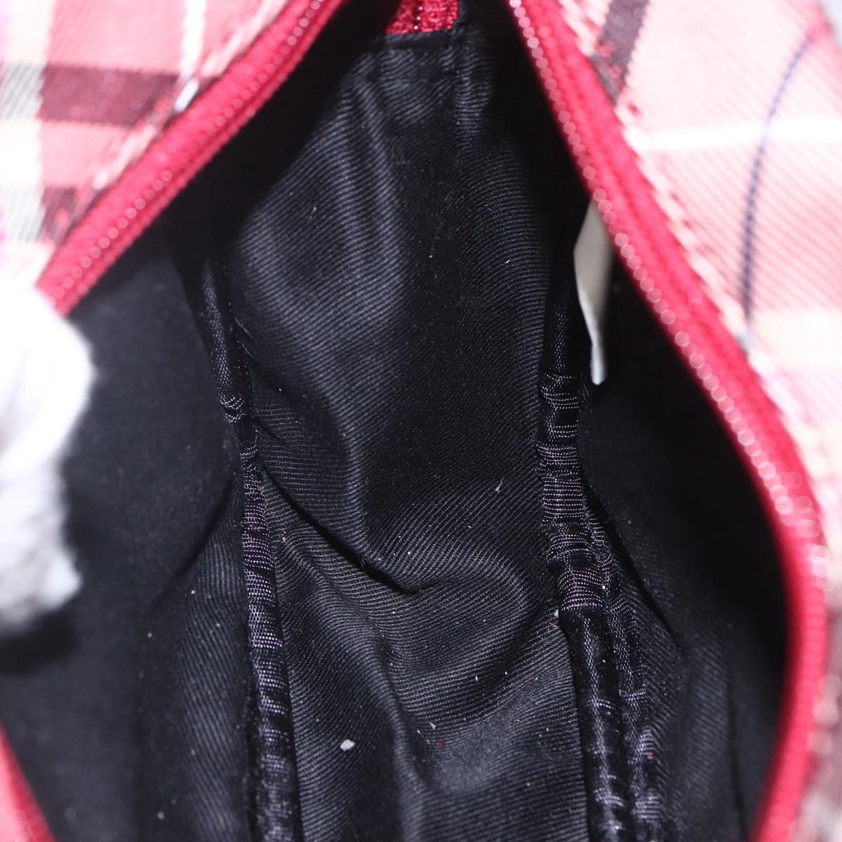 BURBERRY Nova Check Blue Label Shoulder Bag Nylon Red Silver Auth SW2039