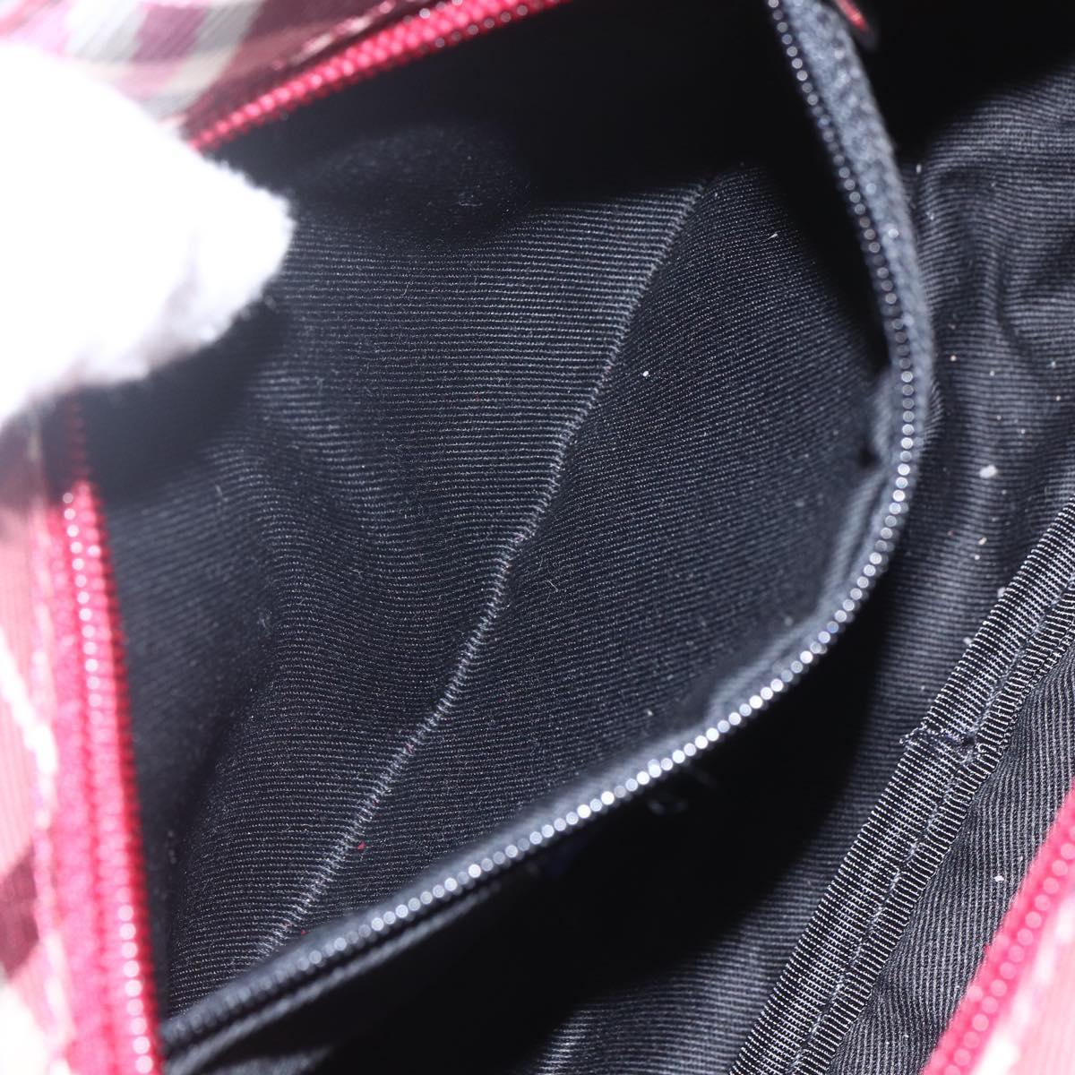 BURBERRY Nova Check Blue Label Shoulder Bag Nylon Red Silver Auth SW2039