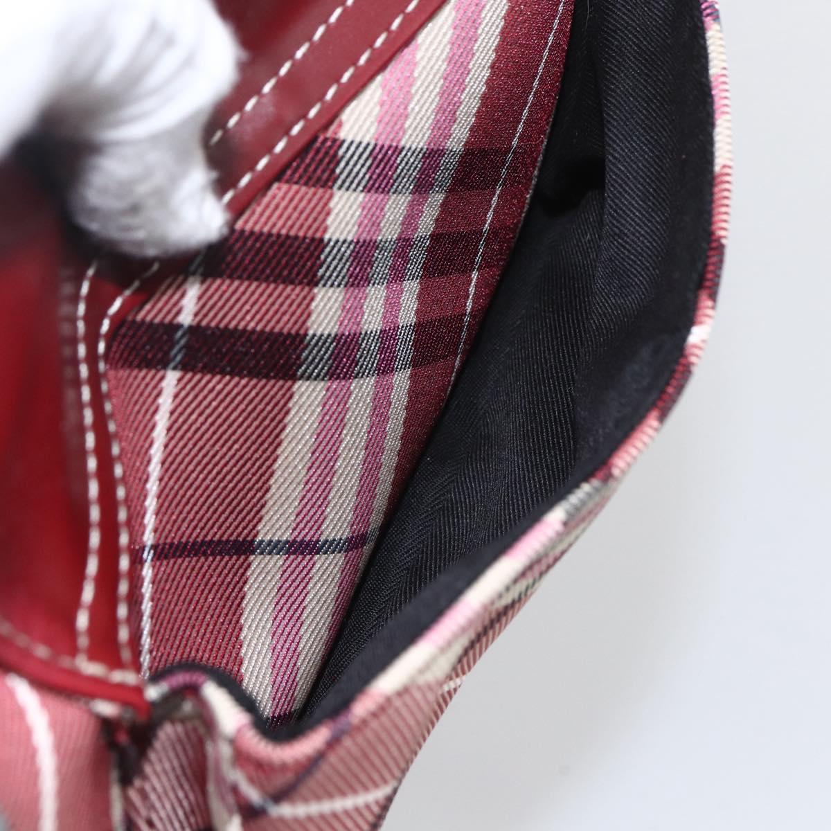 BURBERRY Nova Check Blue Label Shoulder Bag Nylon Red Silver Auth SW2039