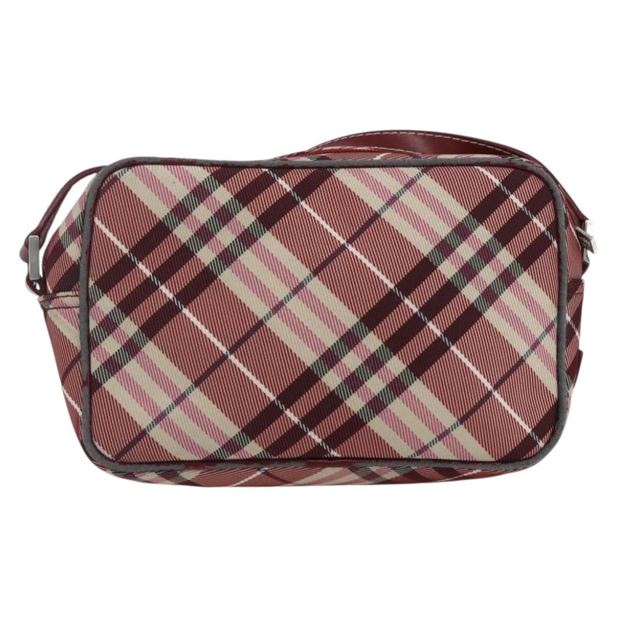 BURBERRY Nova Check Blue Label Shoulder Bag Nylon Red Silver Auth SW2039