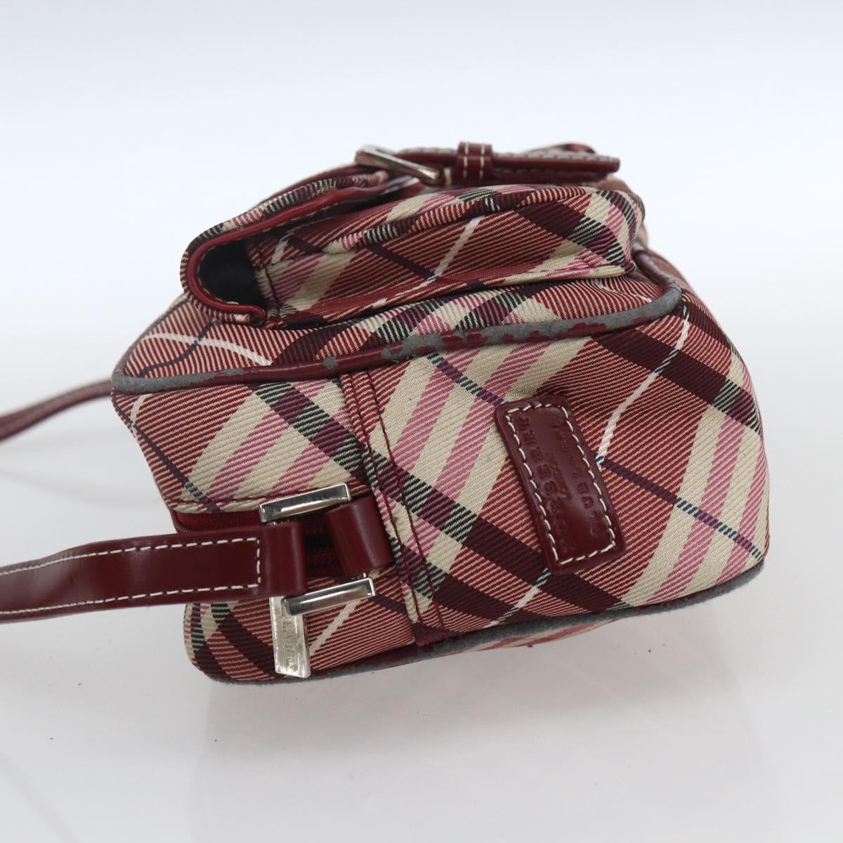 BURBERRY Nova Check Blue Label Shoulder Bag Nylon Red Silver Auth SW2039
