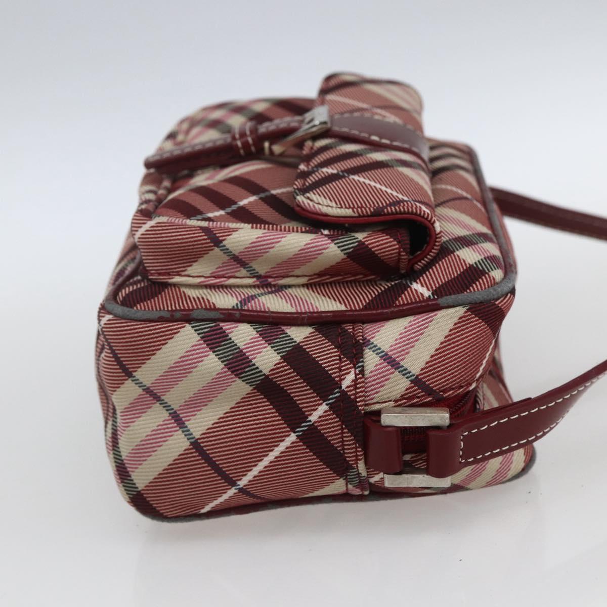 BURBERRY Nova Check Blue Label Shoulder Bag Nylon Red Silver Auth SW2039