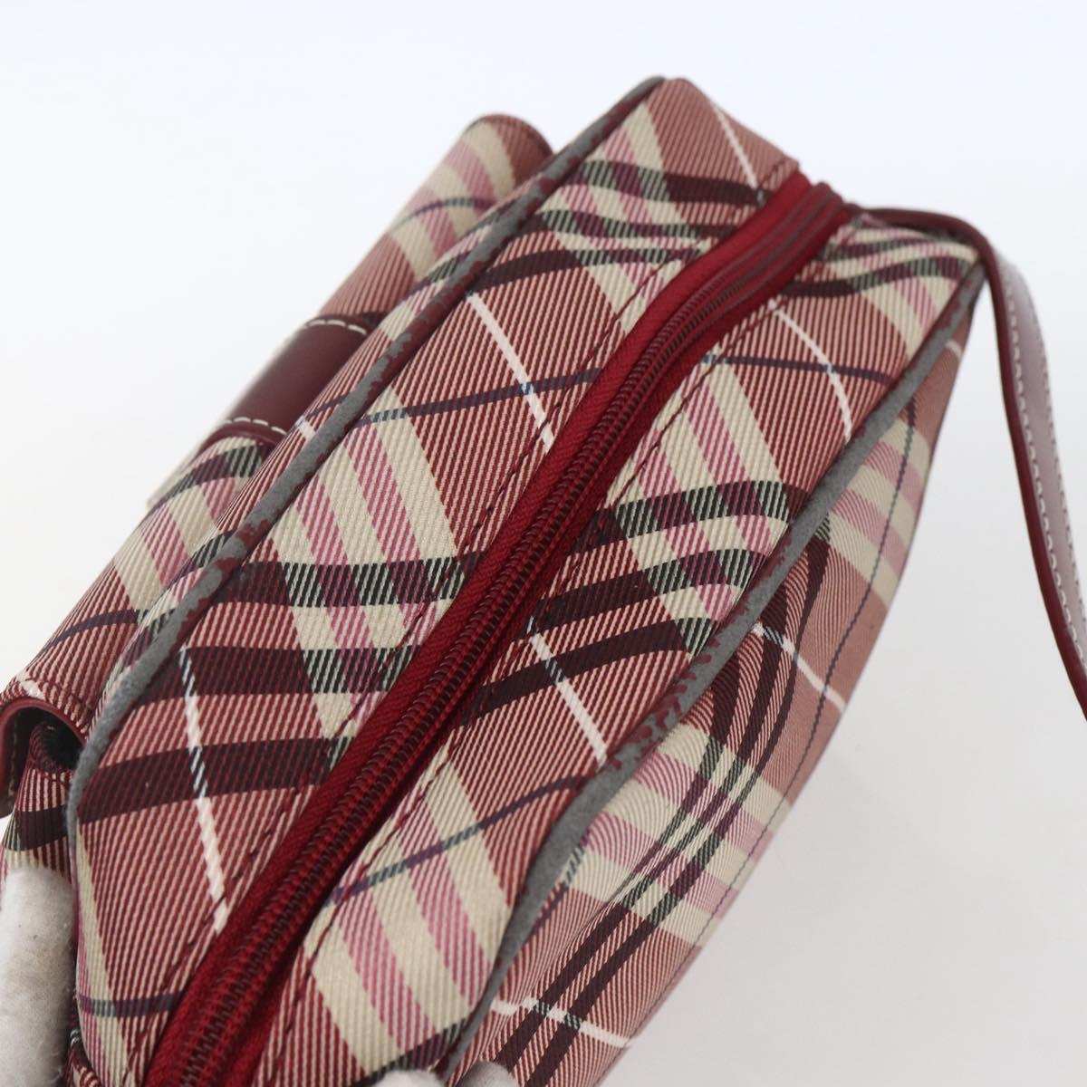 BURBERRY Nova Check Blue Label Shoulder Bag Nylon Red Silver Auth SW2039
