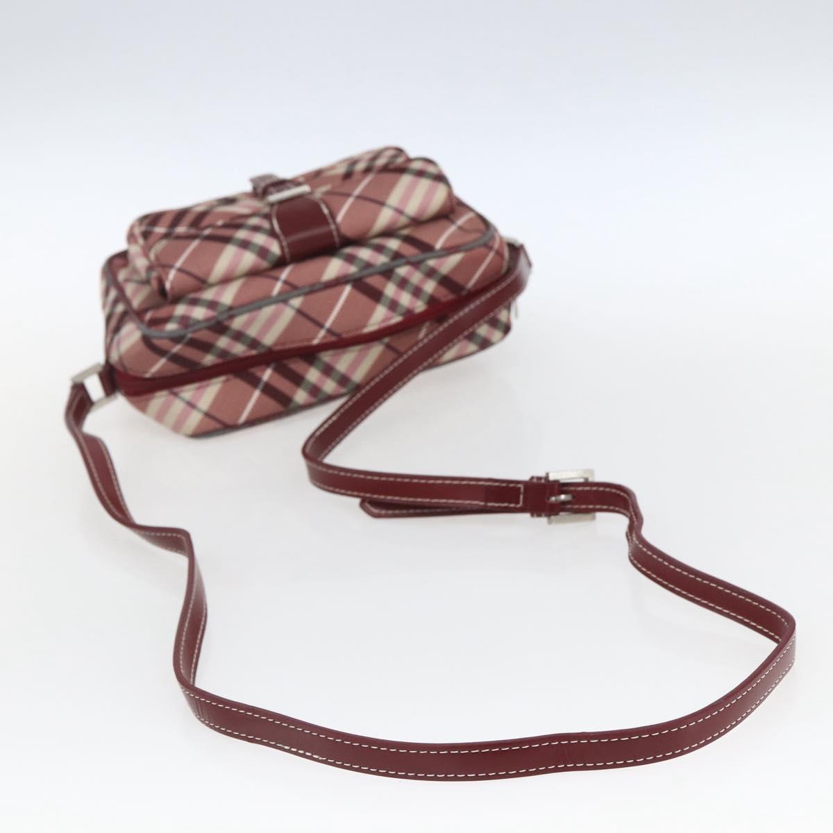 BURBERRY Nova Check Blue Label Shoulder Bag Nylon Red Silver Auth SW2039