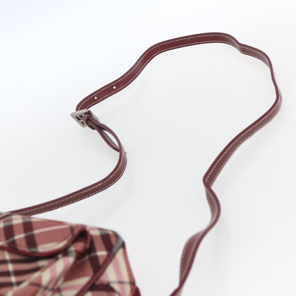 BURBERRY Nova Check Blue Label Shoulder Bag Nylon Red Silver Auth SW2039