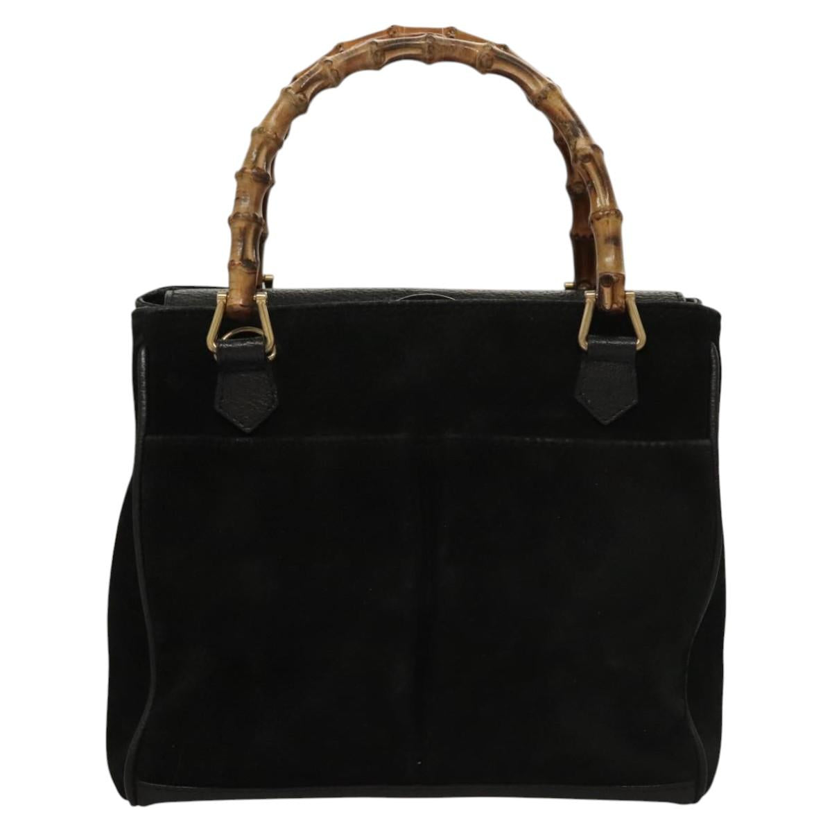 GUCCI Bamboo Hand Bag Suede 2way Black Gold 000 122 0316 Auth sw204